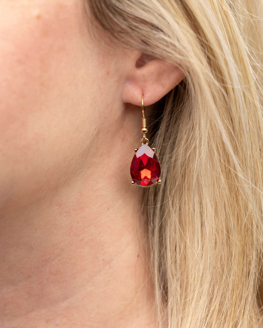 Teardrop Gemstone Earrings - Red (97132279)