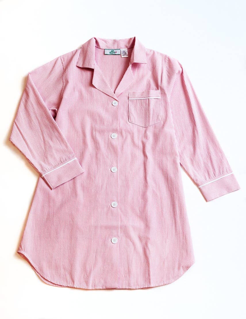 Seersucker Pajama Night Shirt Pink