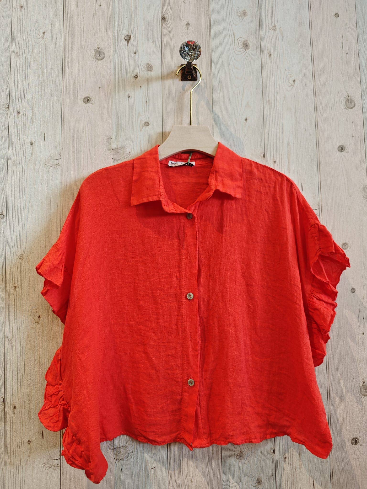 REF 20411 BLOUSE WITH RUFFLE SLEEVES 100% LINEN