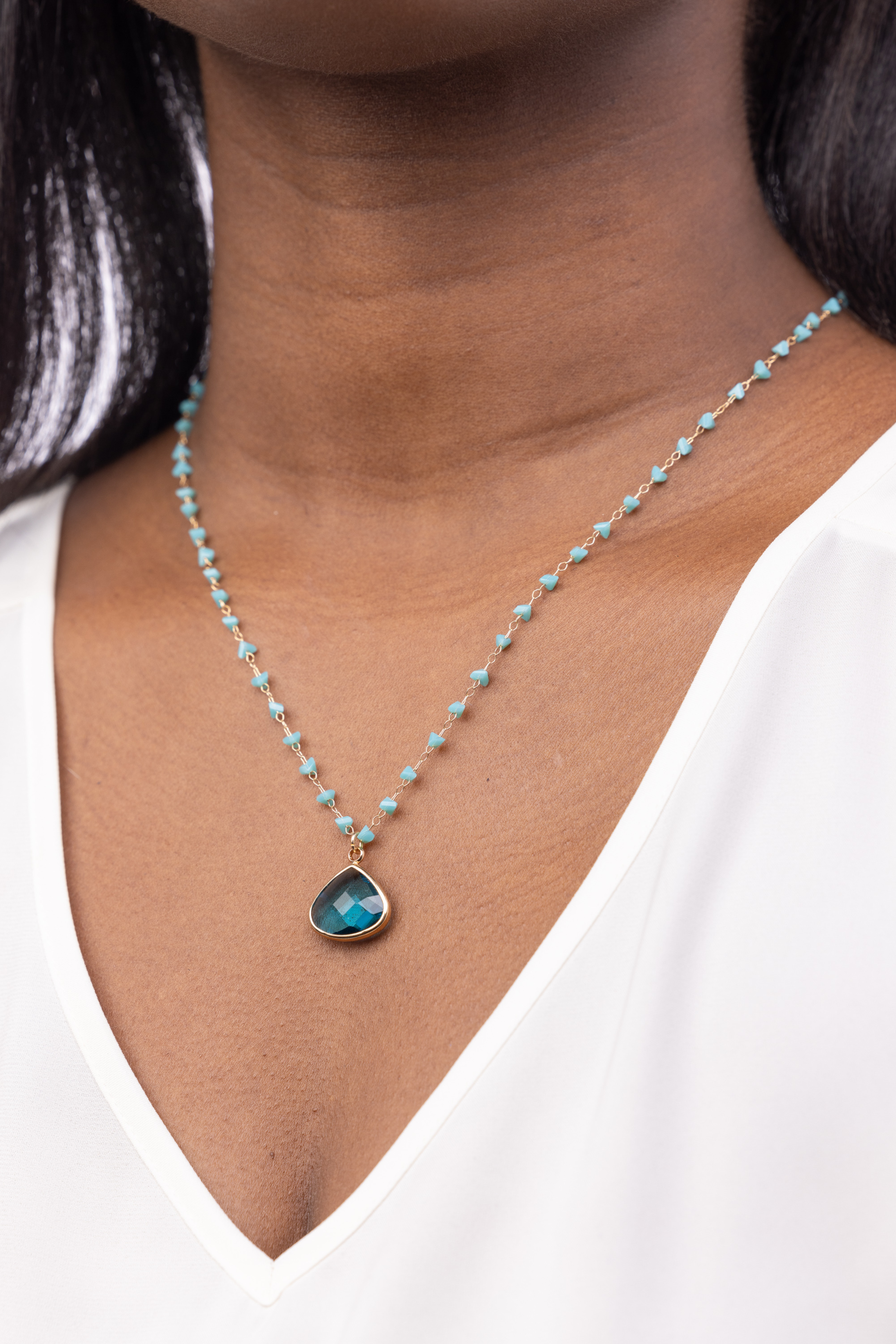 Teardrop Glass Necklace - Turquoise (59044855)