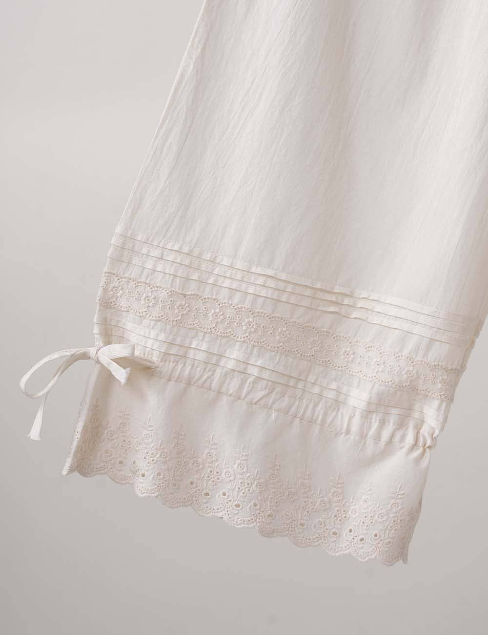 Ladies Solid Color Elastic Waist Eyelet Drawstring Bloomer Pants