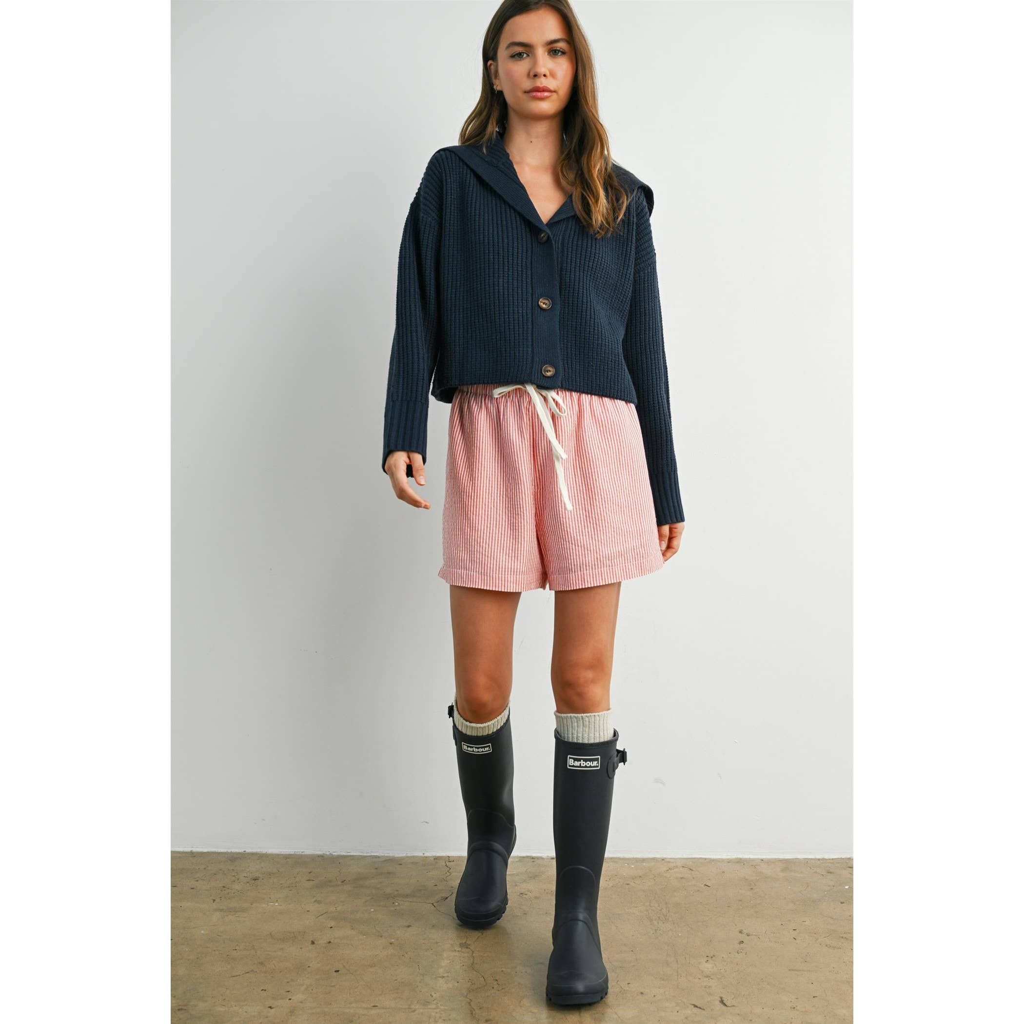 Knit Collared V-Neck Buttoned Long Sleeve Top - BMW7924