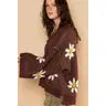 Daisy V-Neck Berber Floral Pattern Chenille Pullover Sweater