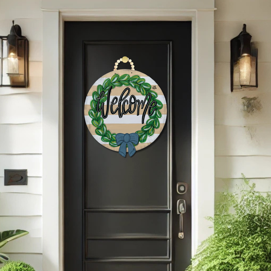 DK Tan Wreath 23 Inch with room for mini "Welcome"