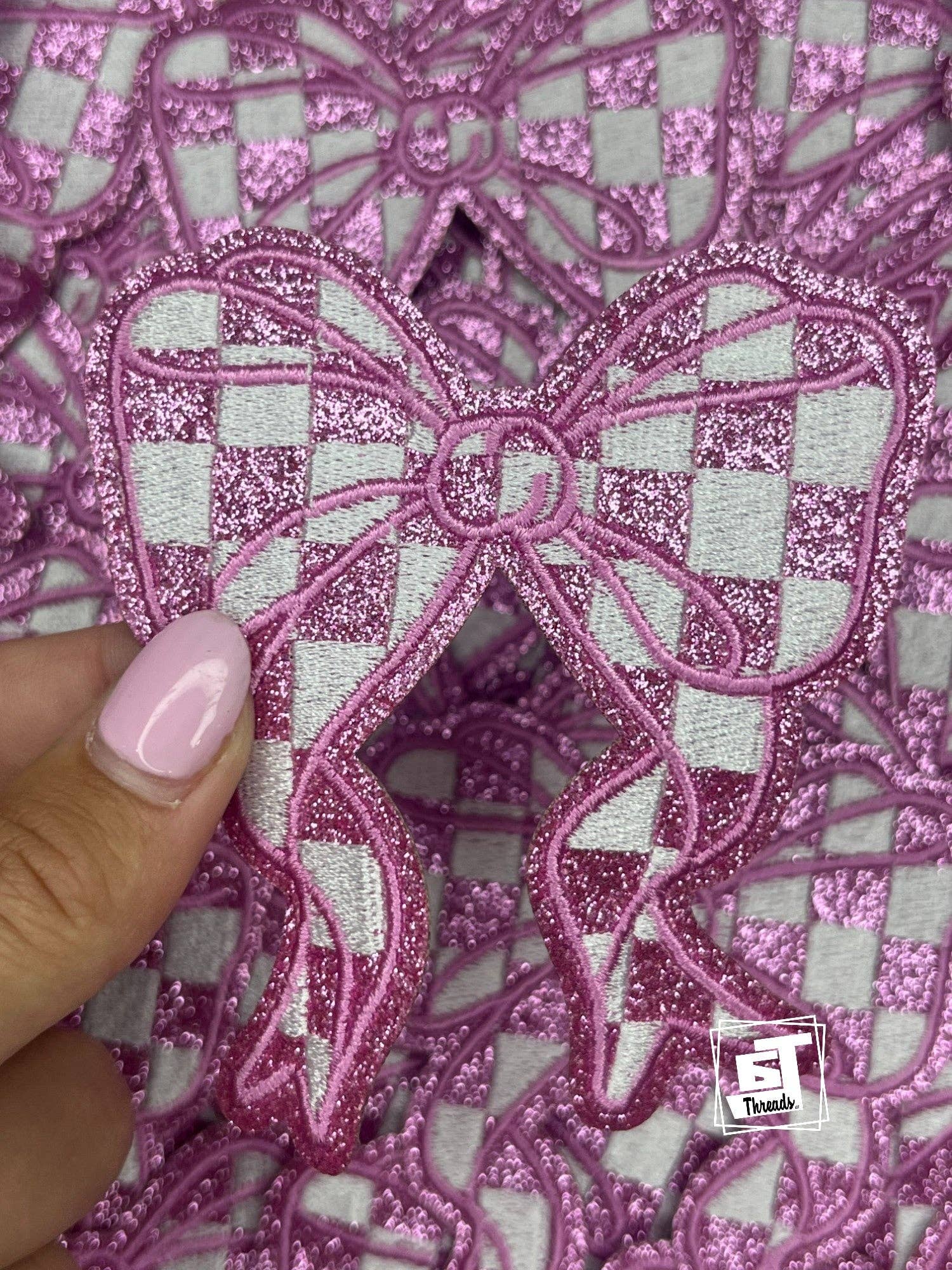 Glitter Checkered Bows...Cap Patch