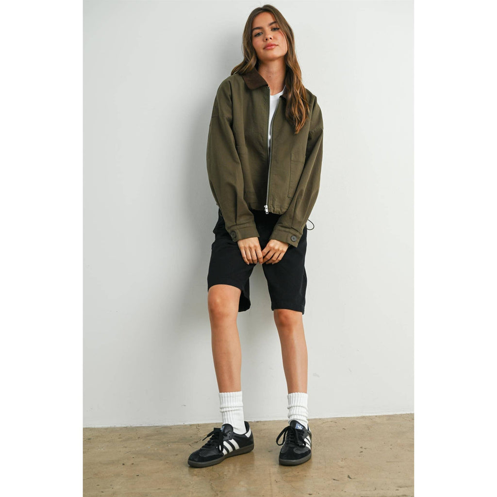 Collared Zip-Up Drawstring Jacket - BMJ7825