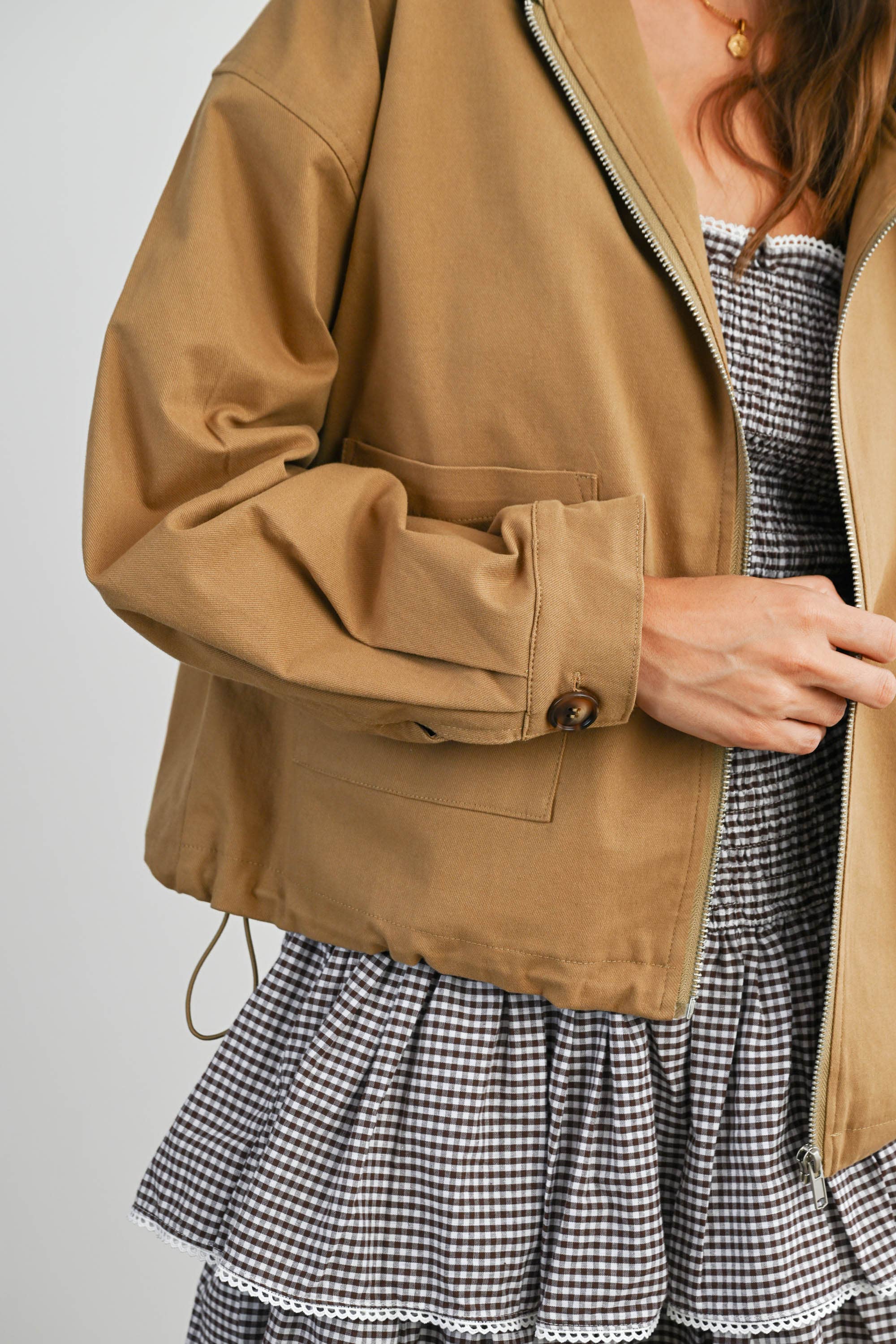 Collared Zip-Up Drawstring Jacket - BMJ7825