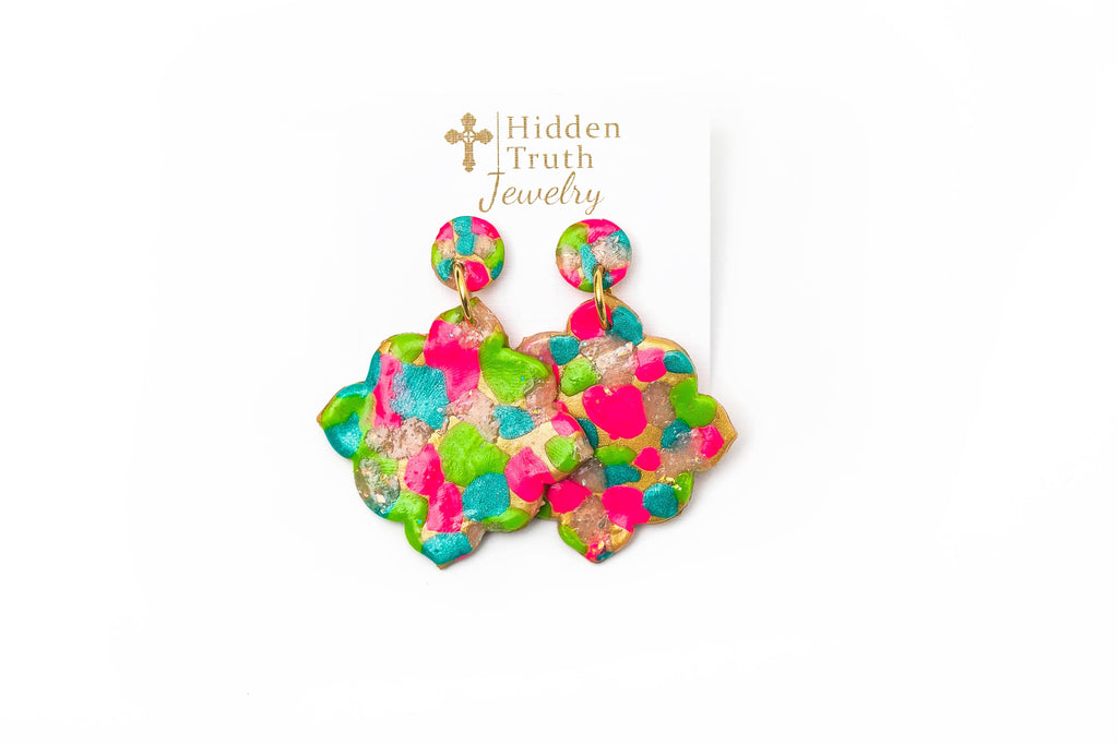 Pink, Turquoise & Green Confetti Dangles