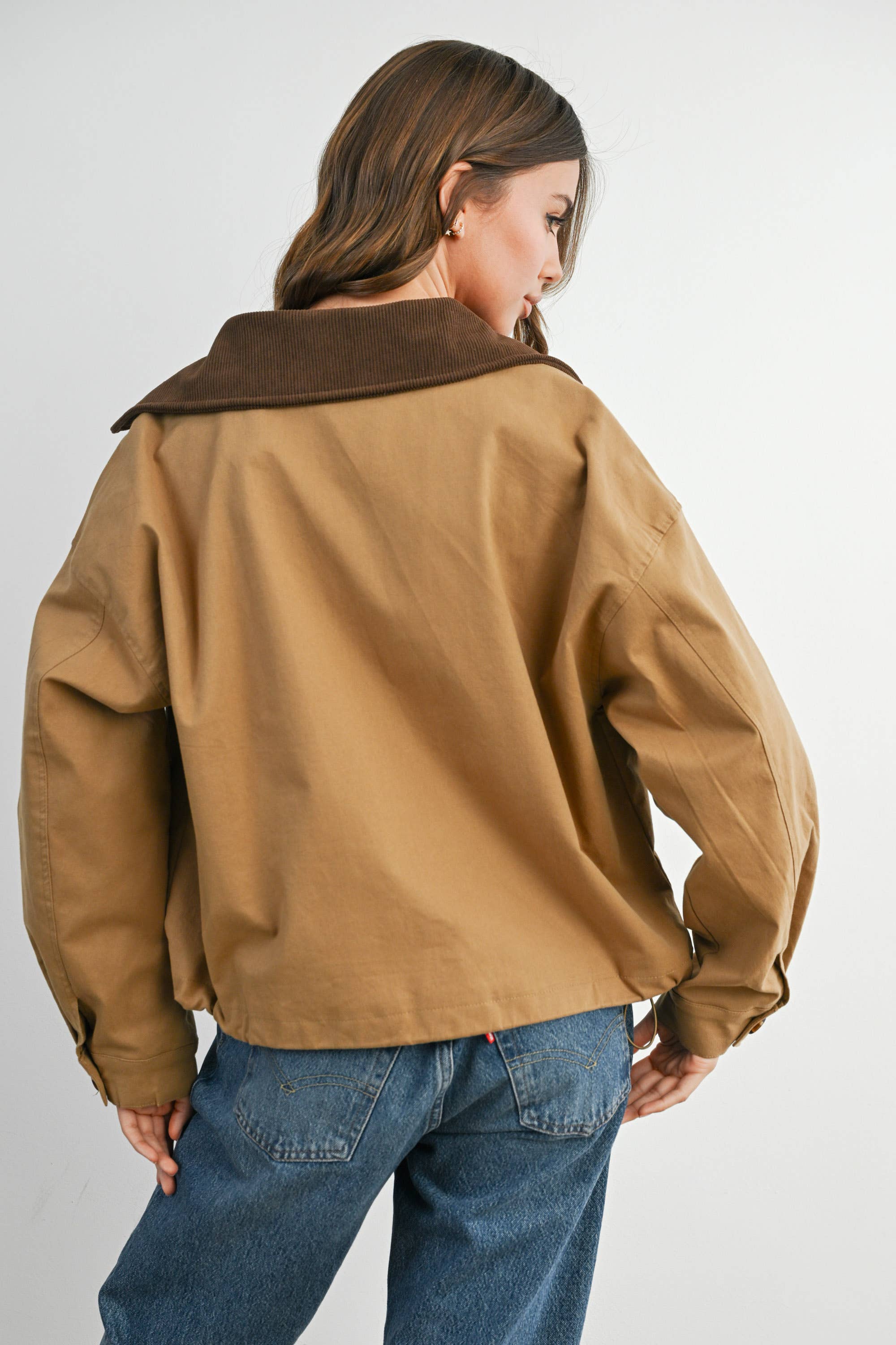Collared Zip-Up Drawstring Jacket - BMJ7825