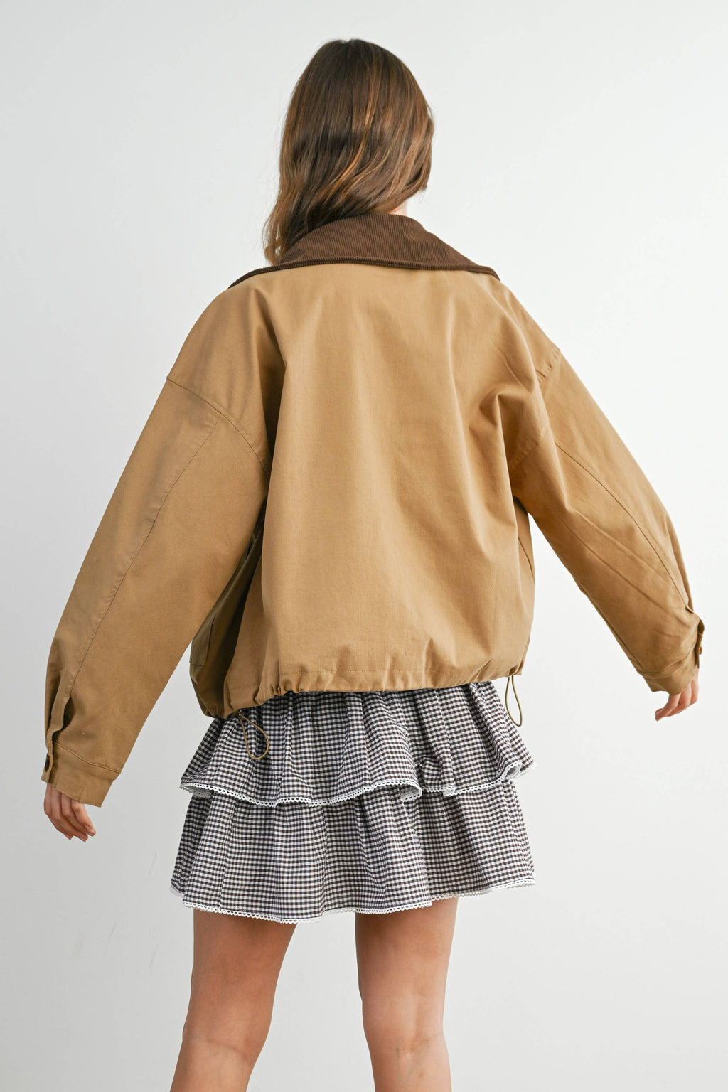 Collared Zip-Up Drawstring Jacket - BMJ7825