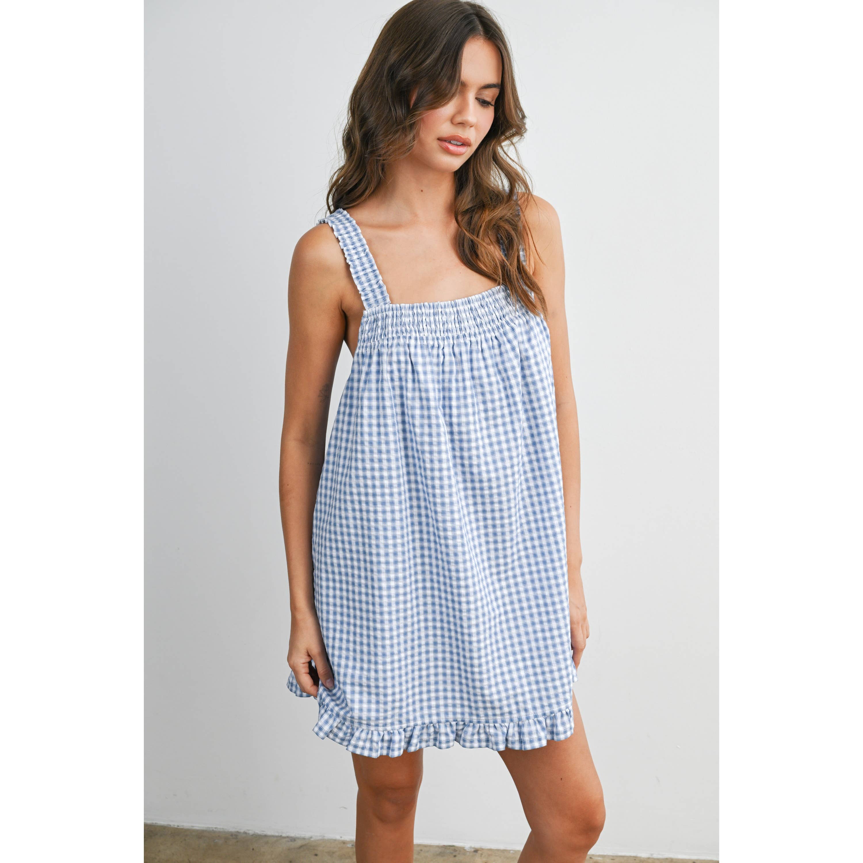 Back-Tie Smocked Yoke Ruffle Hem Dress - BMD8060