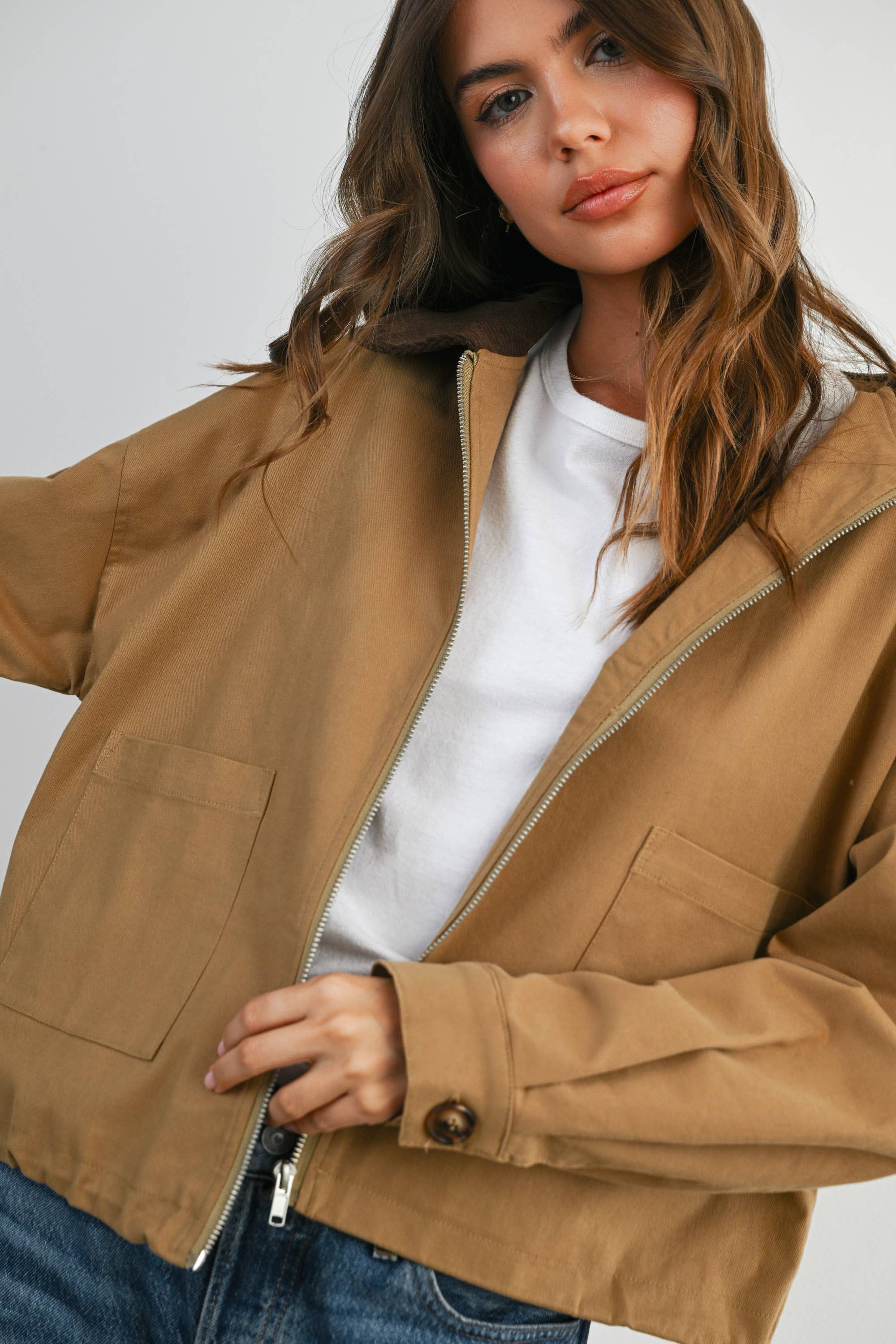 Collared Zip-Up Drawstring Jacket - BMJ7825