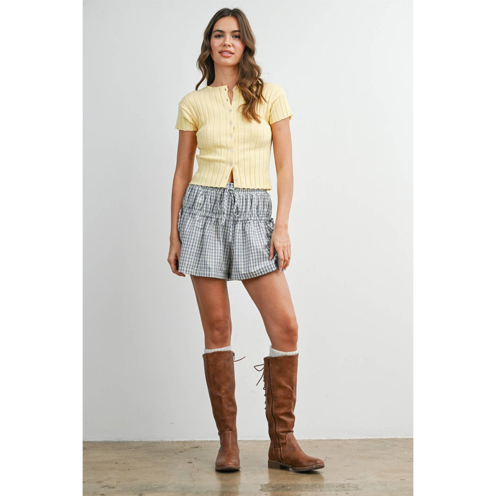 High-Waisted Plaid Drawstring Shorts - BMP8166