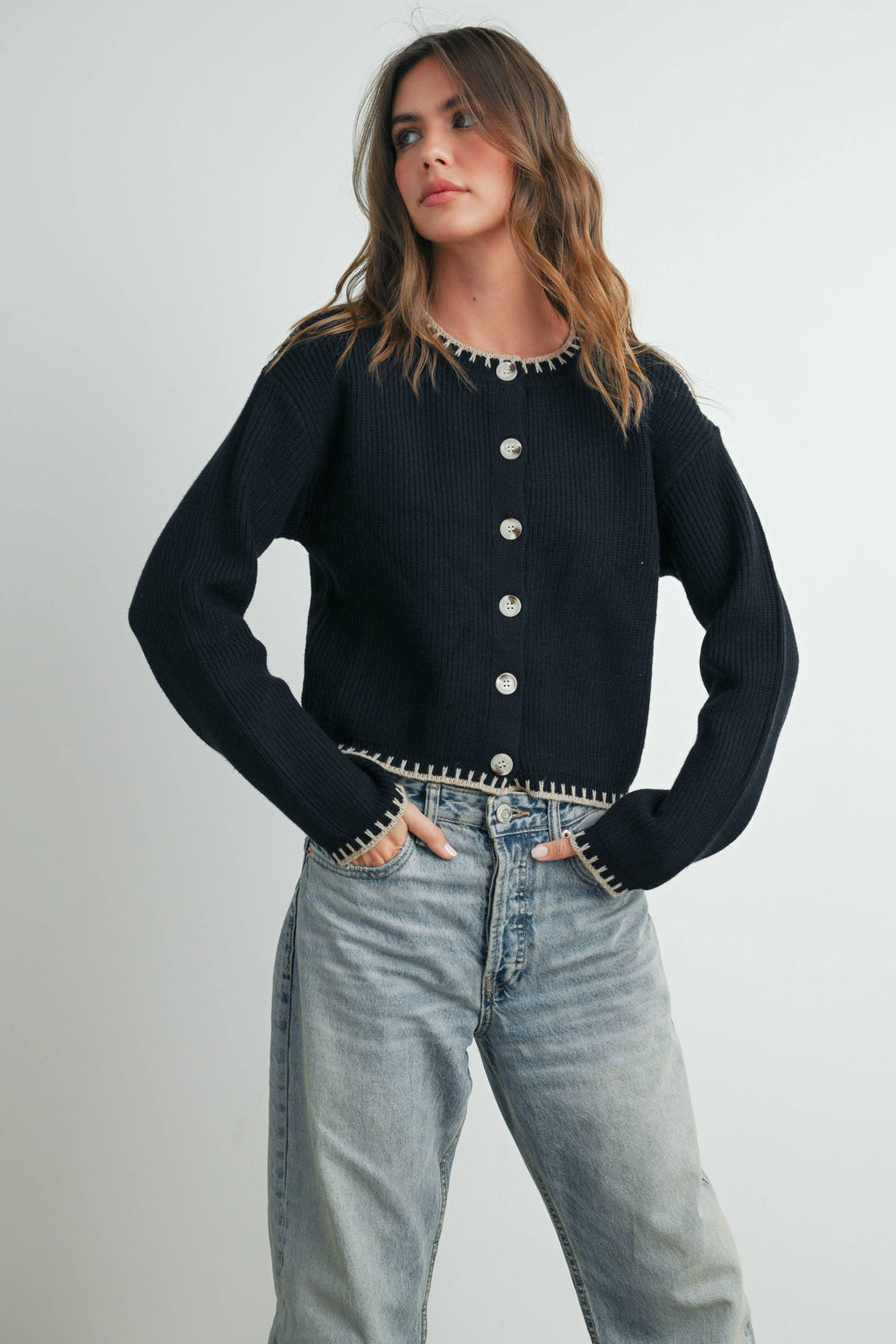 Women's Crewneck Cardigan Sweater - BMC7526