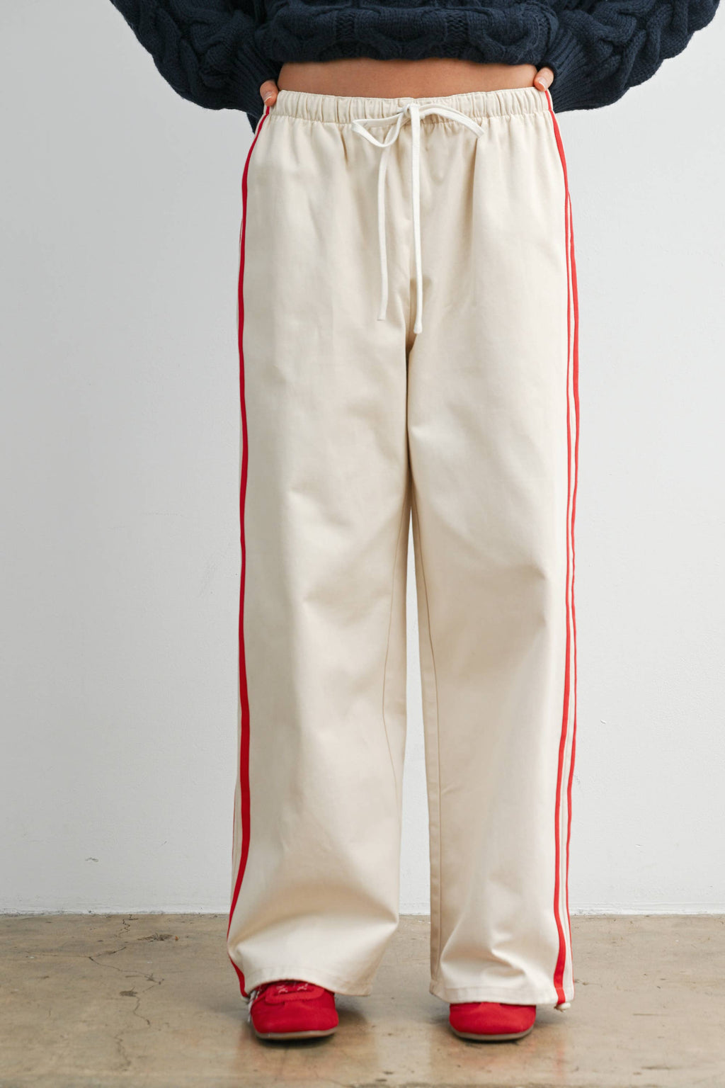 Striped Wide-Leg Drawstring Track Pants - BMP8039
