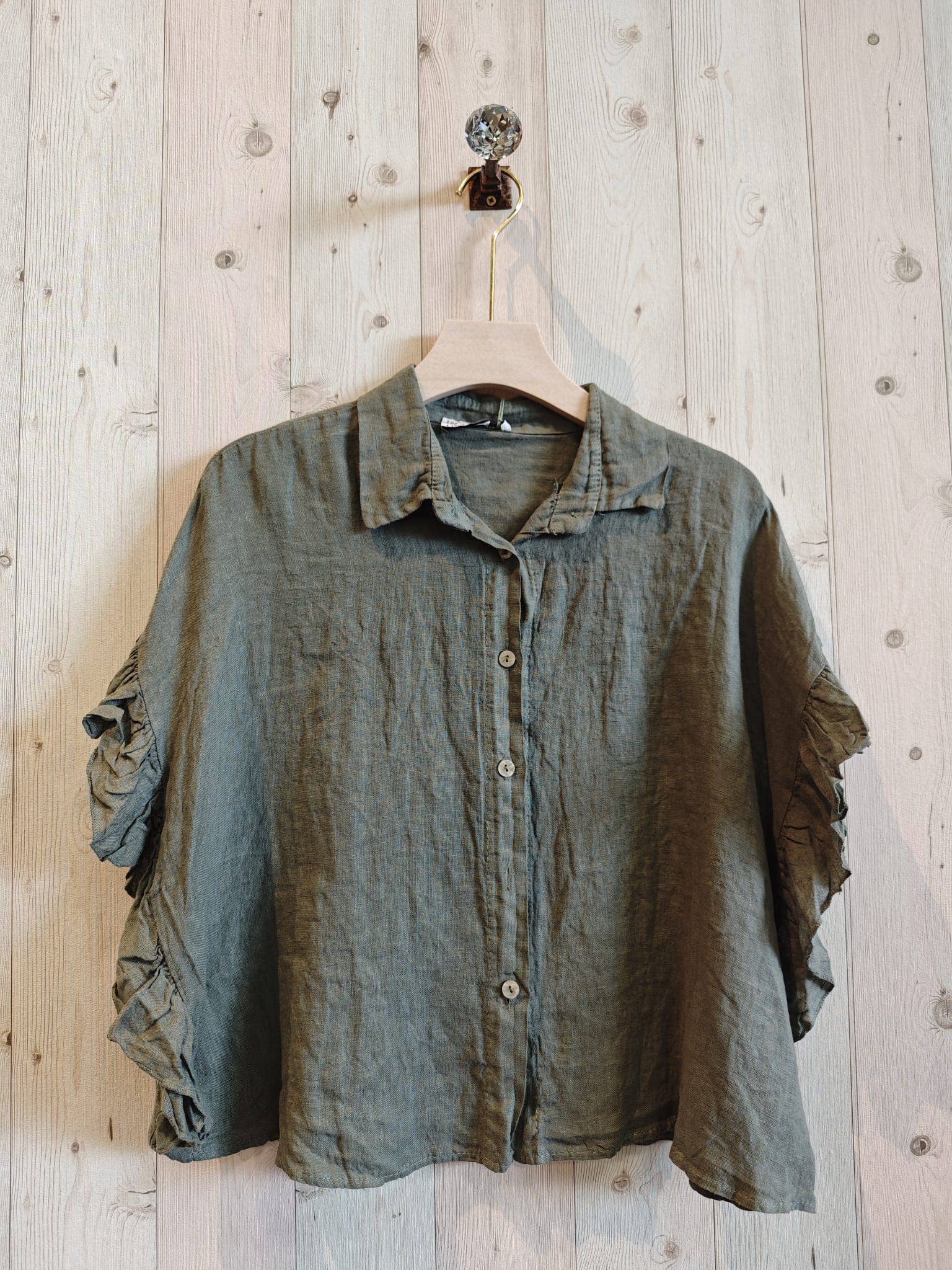 REF 20411 BLOUSE WITH RUFFLE SLEEVES 100% LINEN