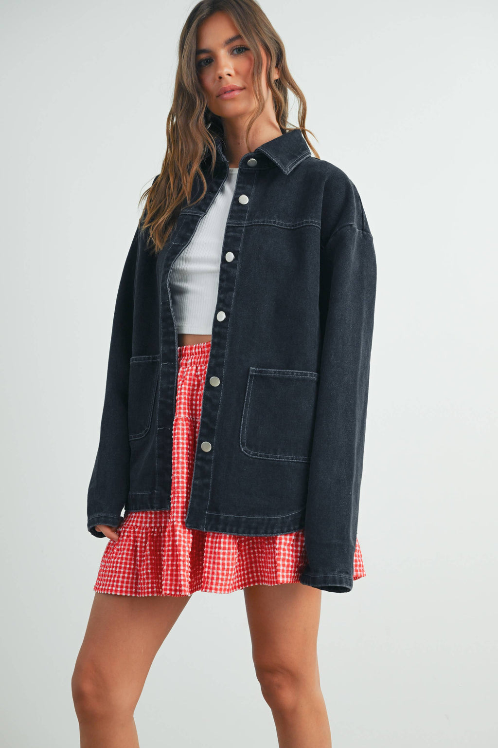 High Waist Tiered Check Skirt - BMS7530-B