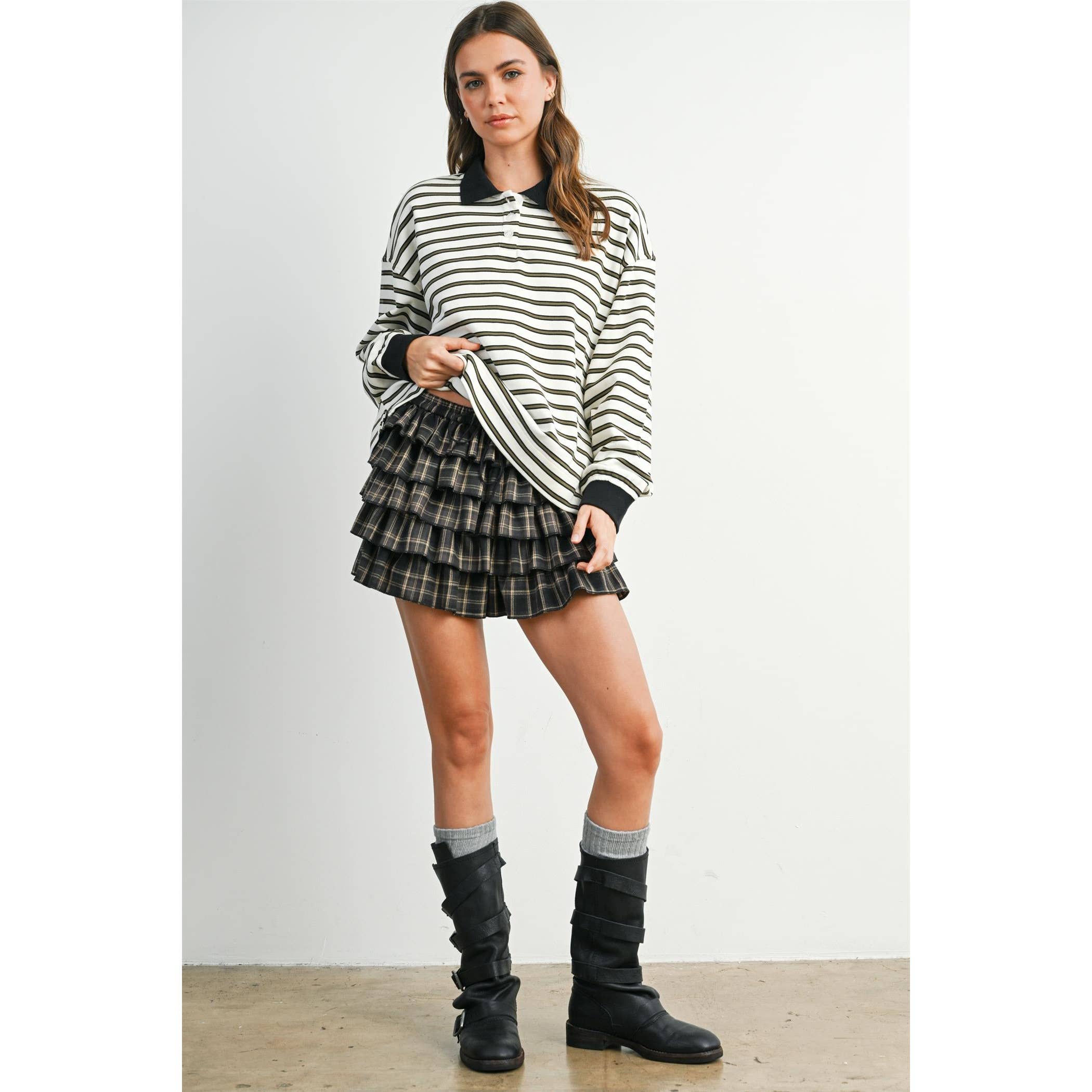 Plaid Tiered Ruffle Mini Skirt - BMP8000