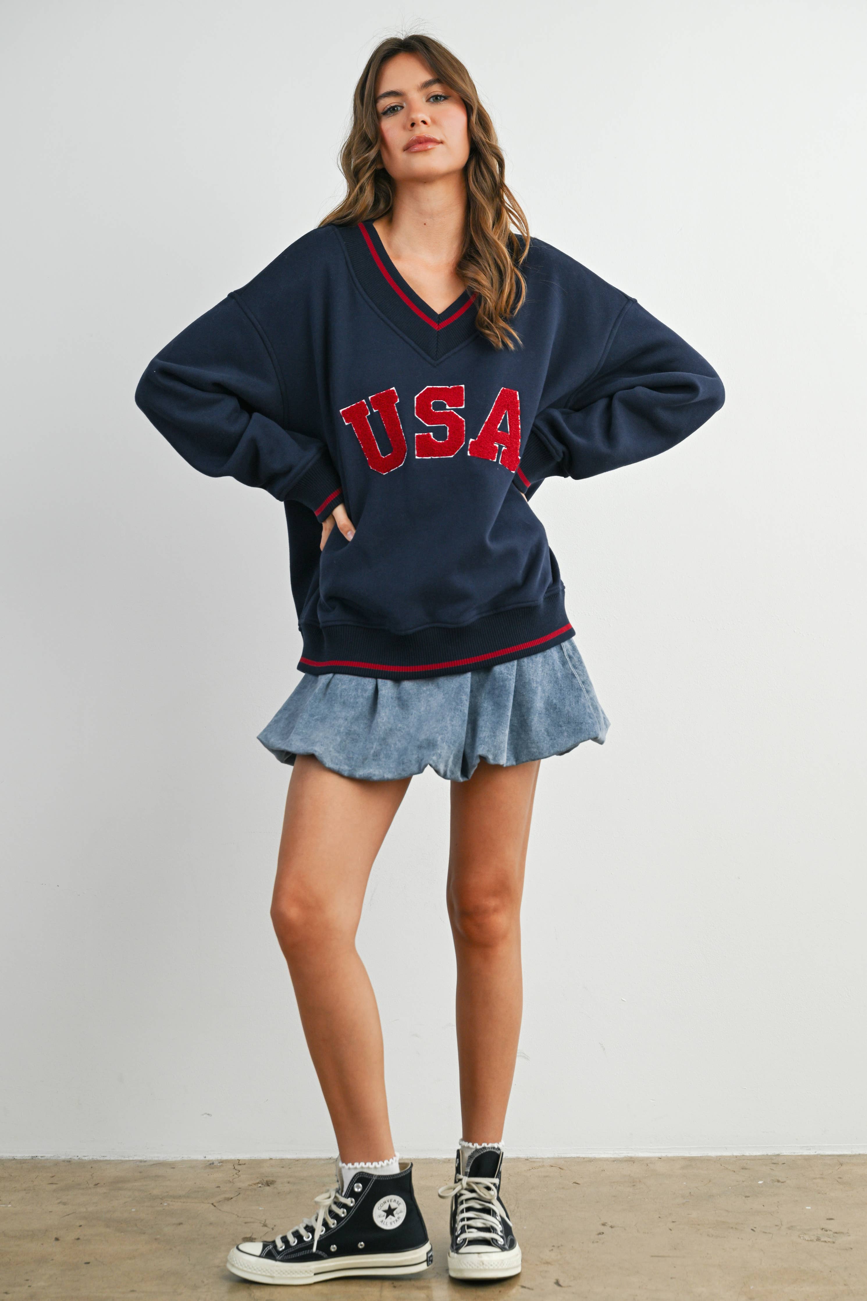 Crew Neck Graphic Long Sleeve Top - BMT7829