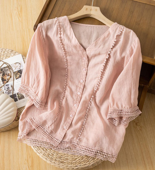 Mid-Sleeve Crochet Blouse|Vintage Artistic Summer Shirt