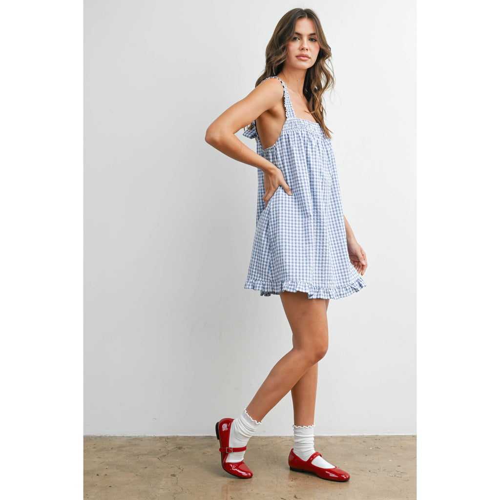 Back-Tie Smocked Yoke Ruffle Hem Dress - BMD8060