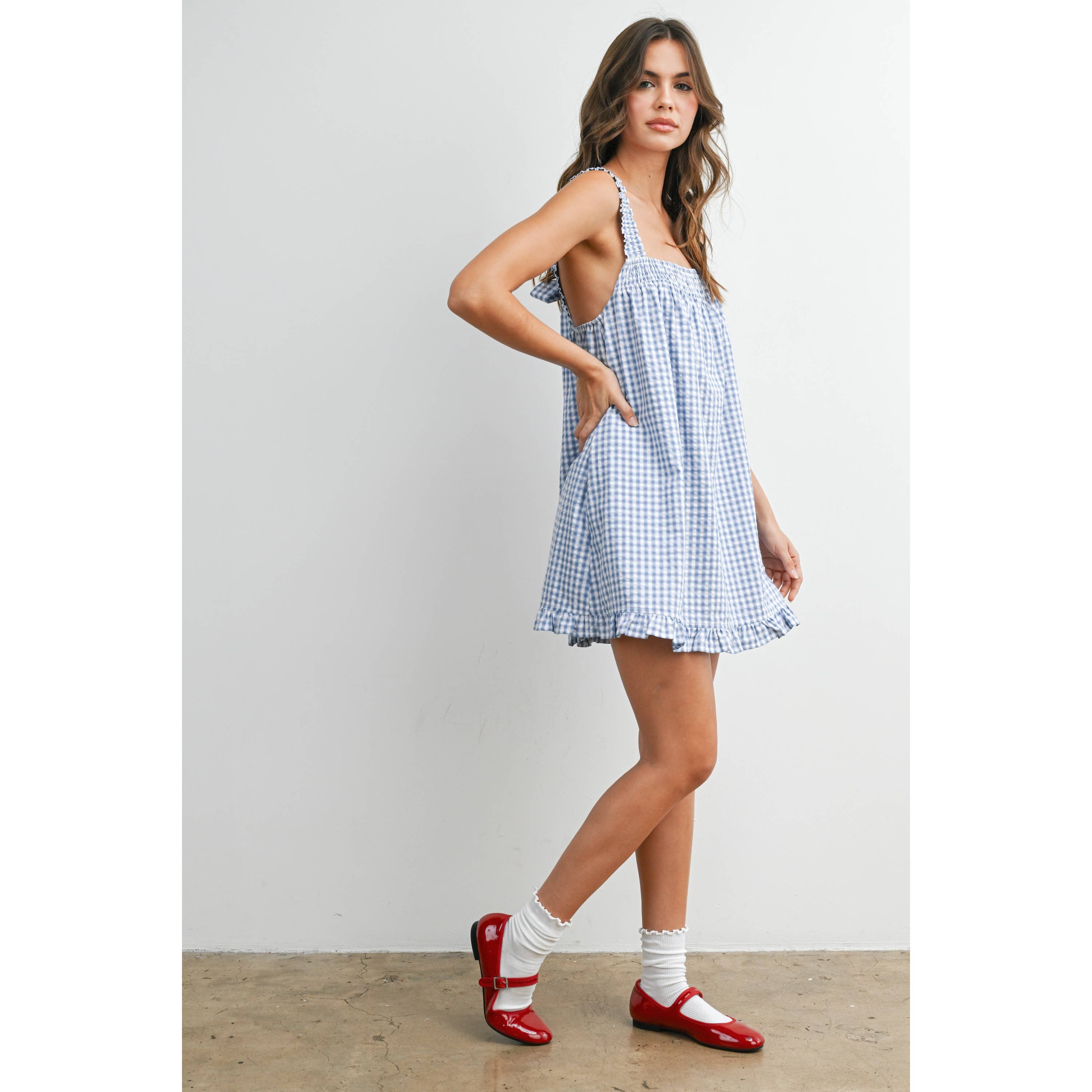 Back-Tie Smocked Yoke Ruffle Hem Dress - BMD8060