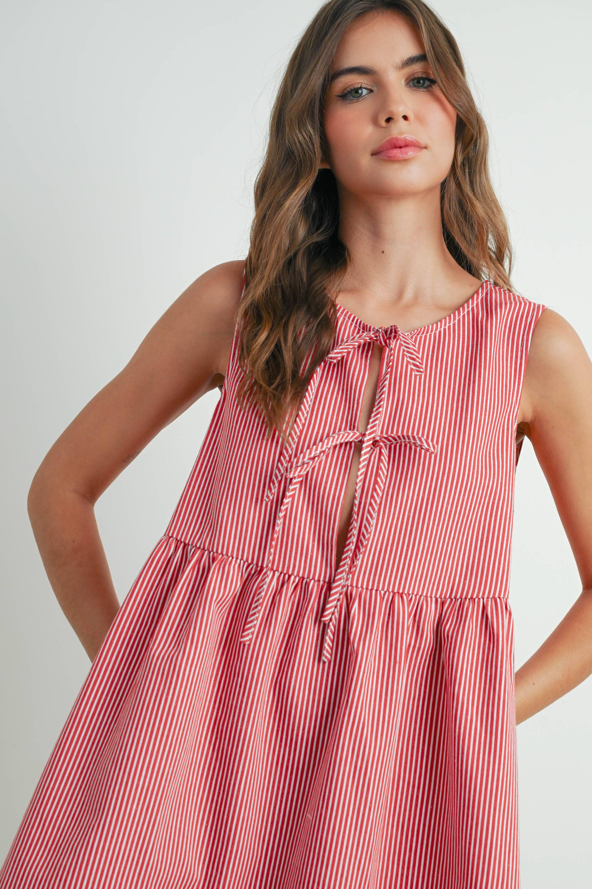 Mini Red Stripe Bowknot Dress - BMD7605