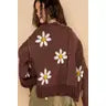 Daisy V-Neck Berber Floral Pattern Chenille Pullover Sweater