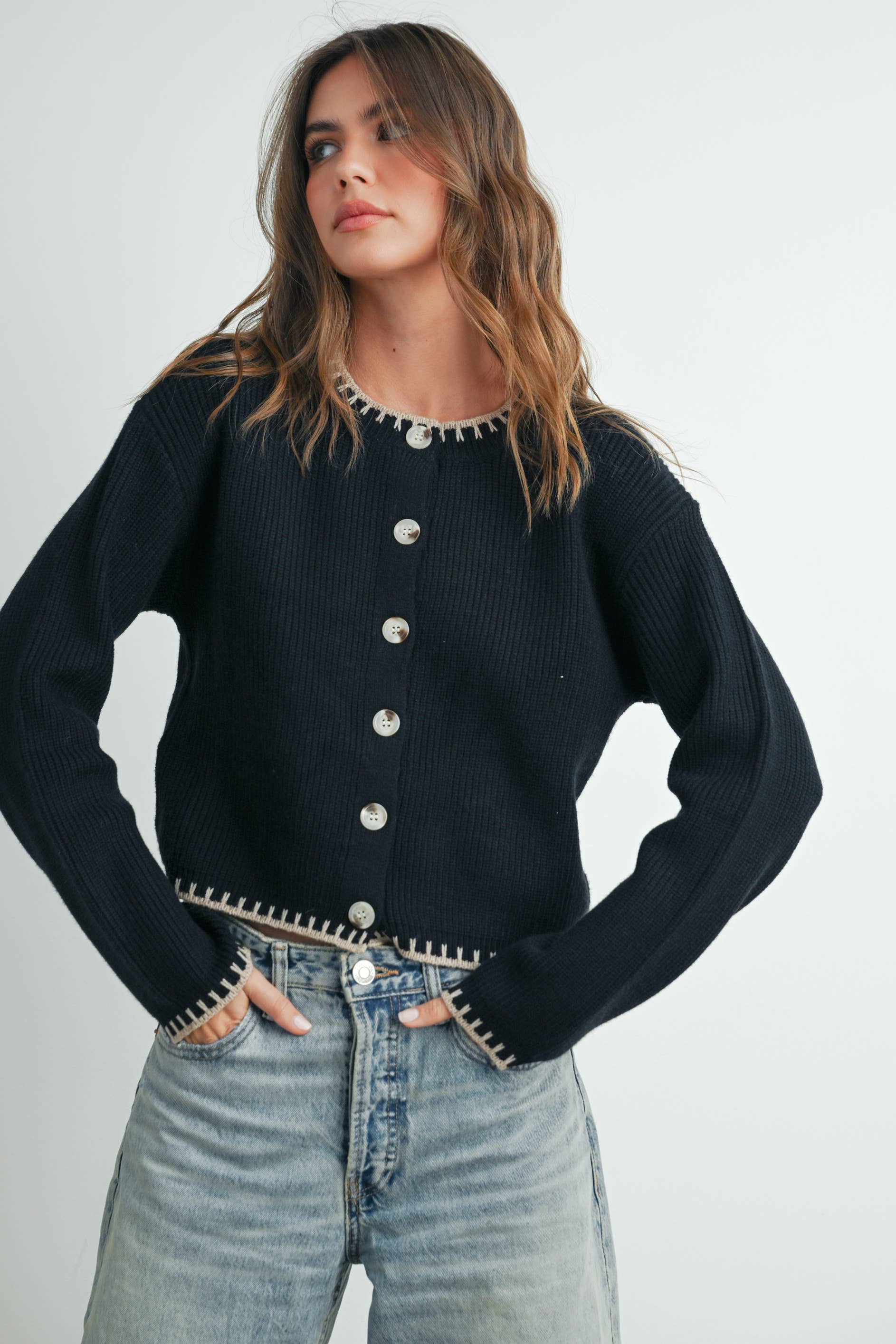 Women's Crewneck Cardigan Sweater - BMC7526