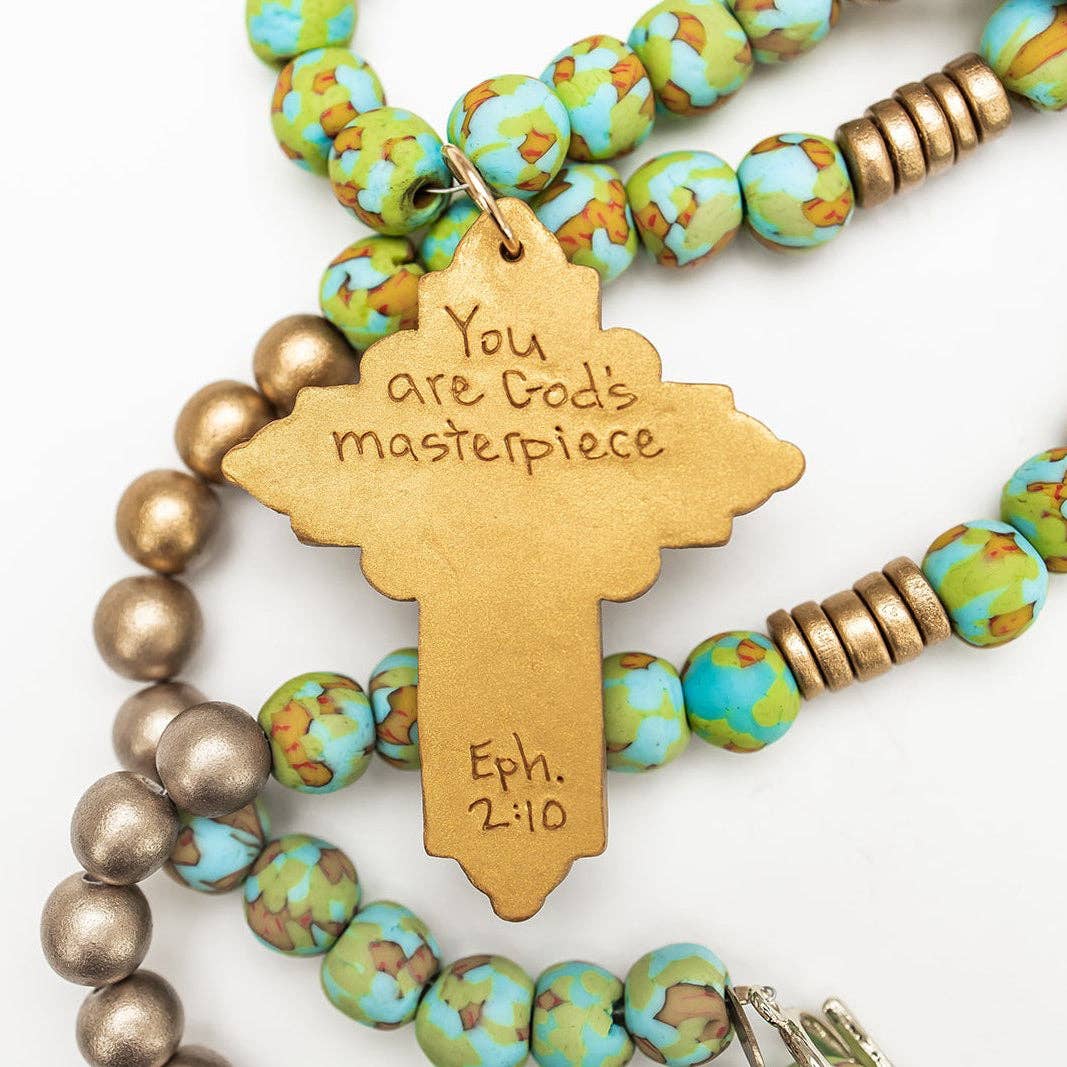 34" Rainforest Green Glass with Mary Cross