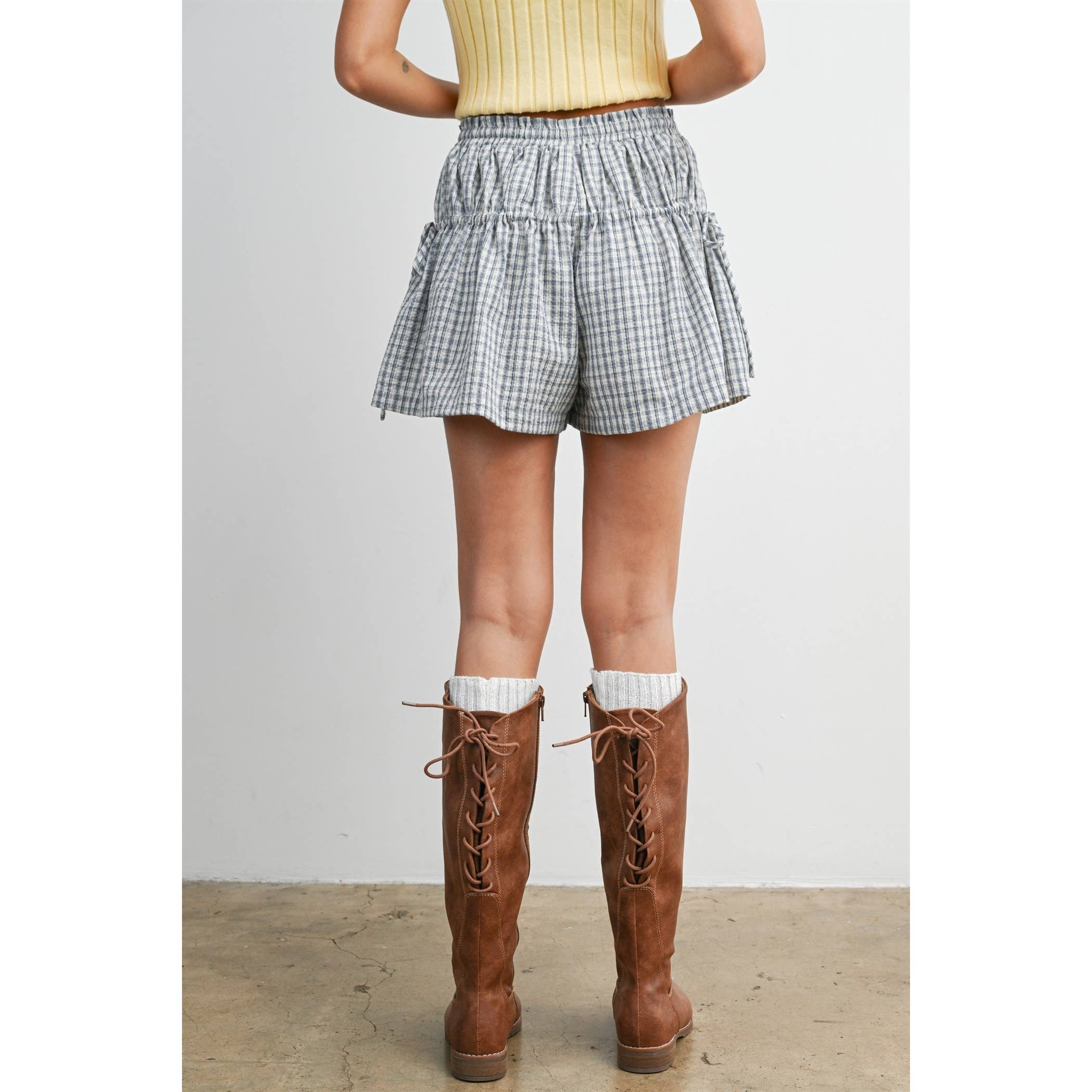 High-Waisted Plaid Drawstring Shorts - BMP8166