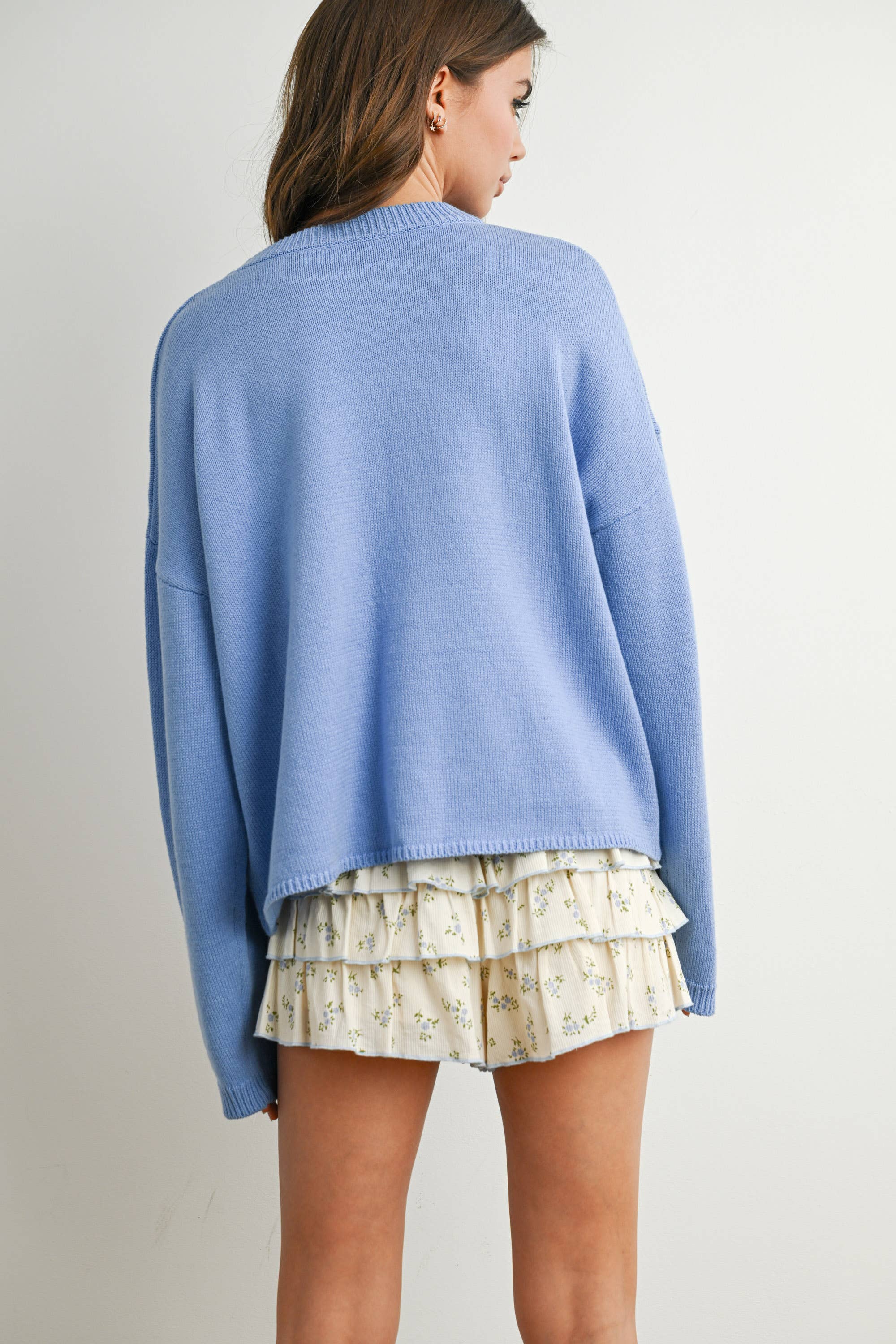 Drop Shoulder Star Pattern Sweater - BMW7756