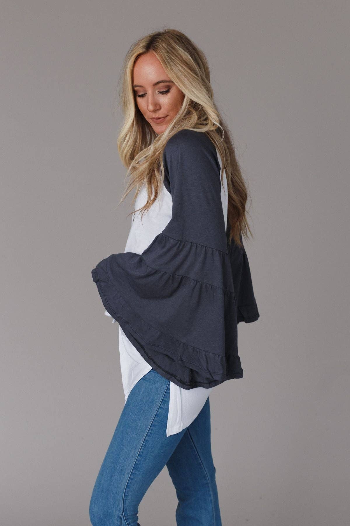 Bell Sleeve Baseball Tee - Charcoal