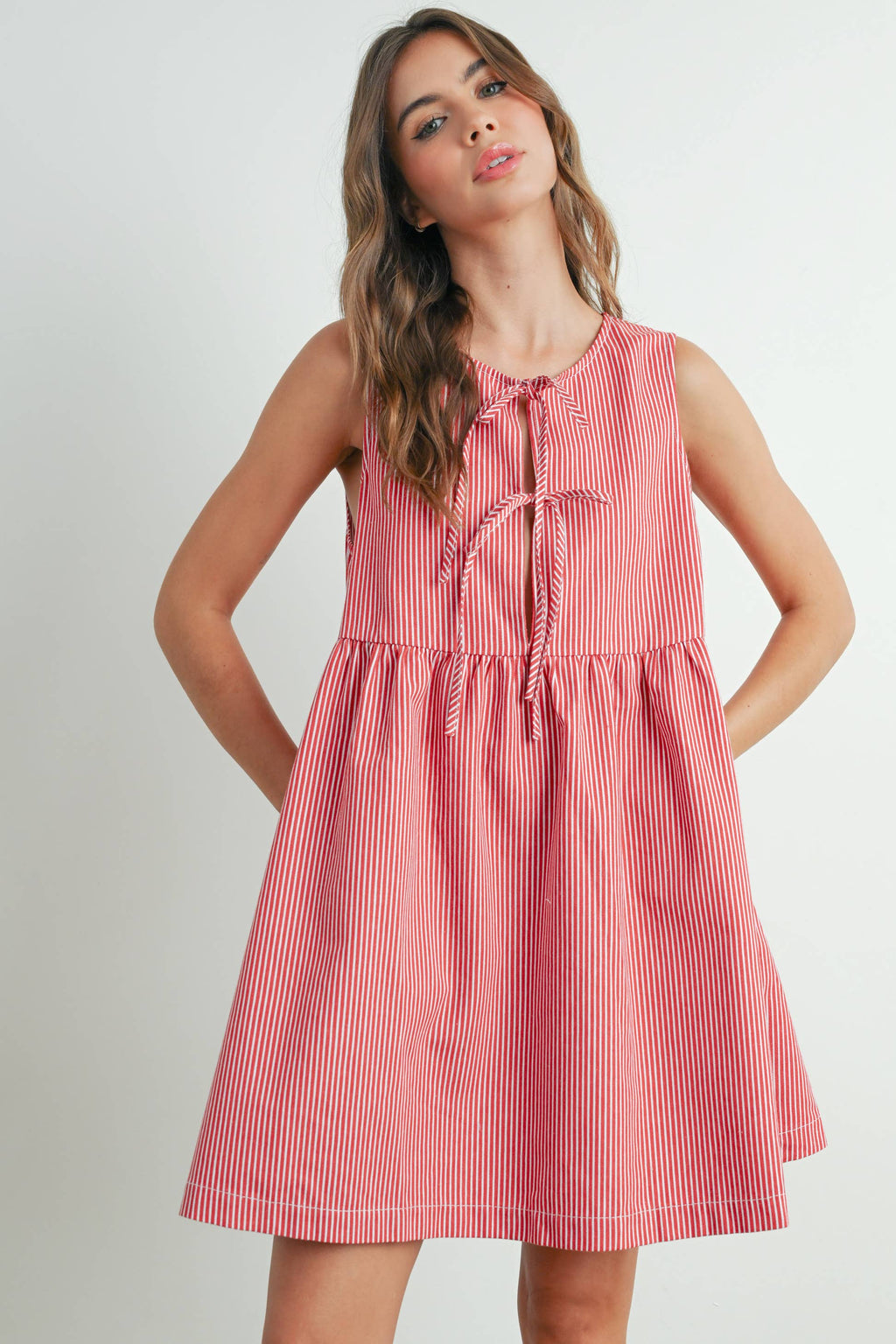 Mini Red Stripe Bowknot Dress - BMD7605