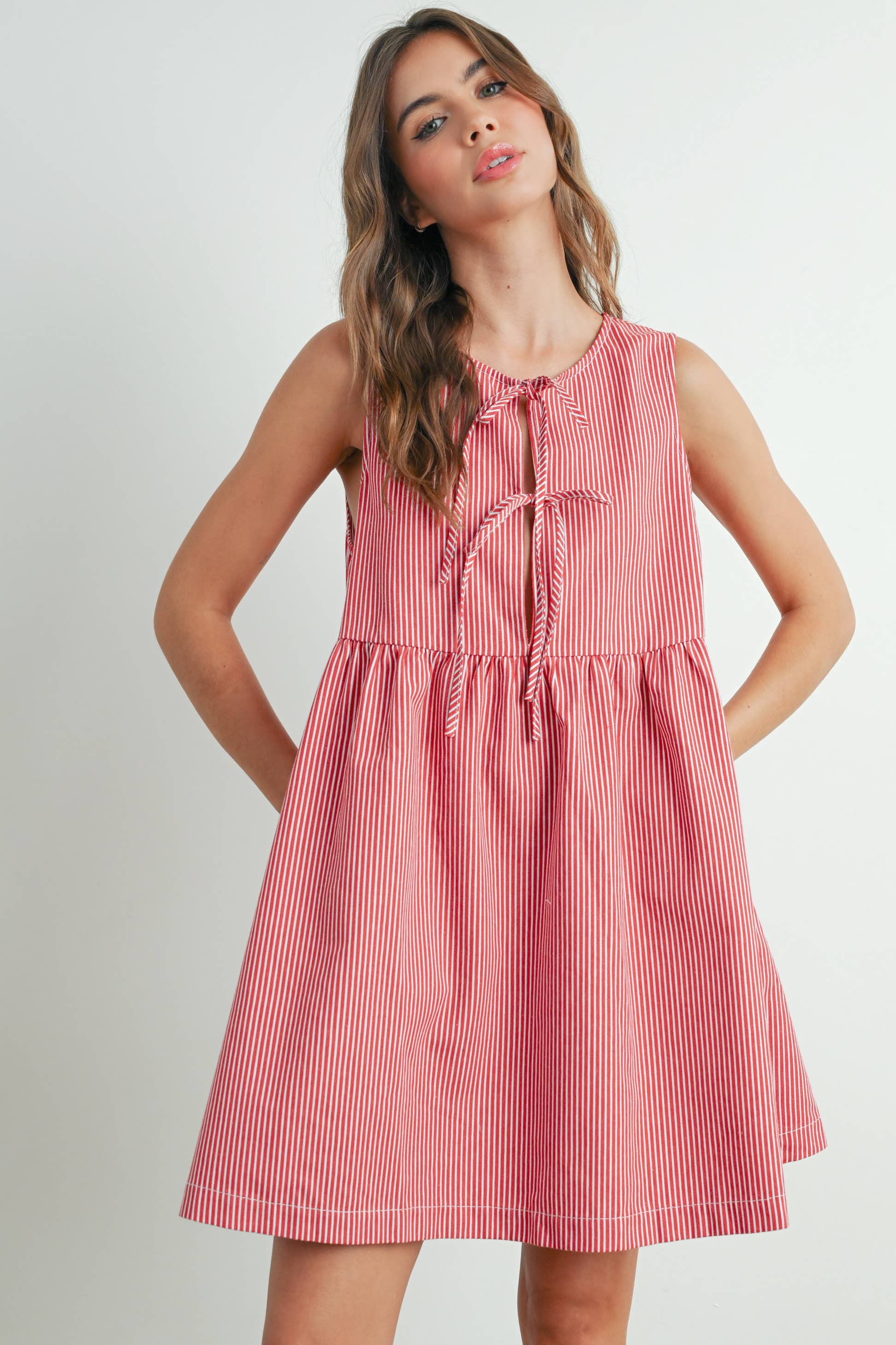 Mini Red Stripe Bowknot Dress - BMD7605