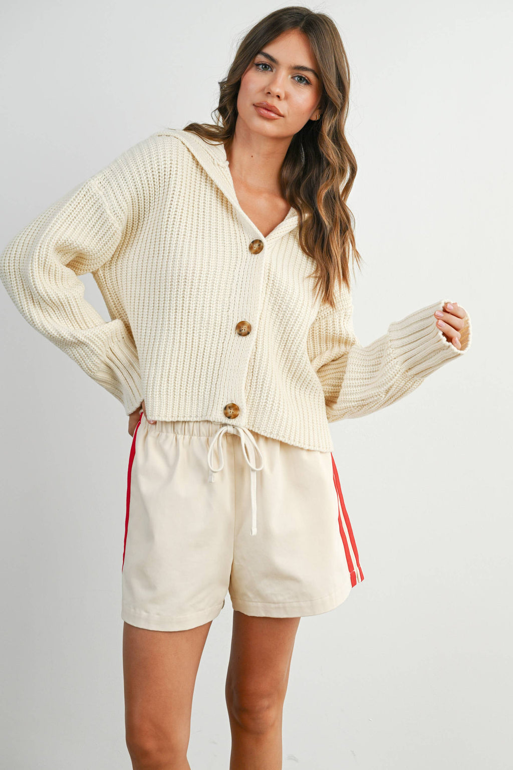 Knit Collared V-Neck Buttoned Long Sleeve Top - BMW7924