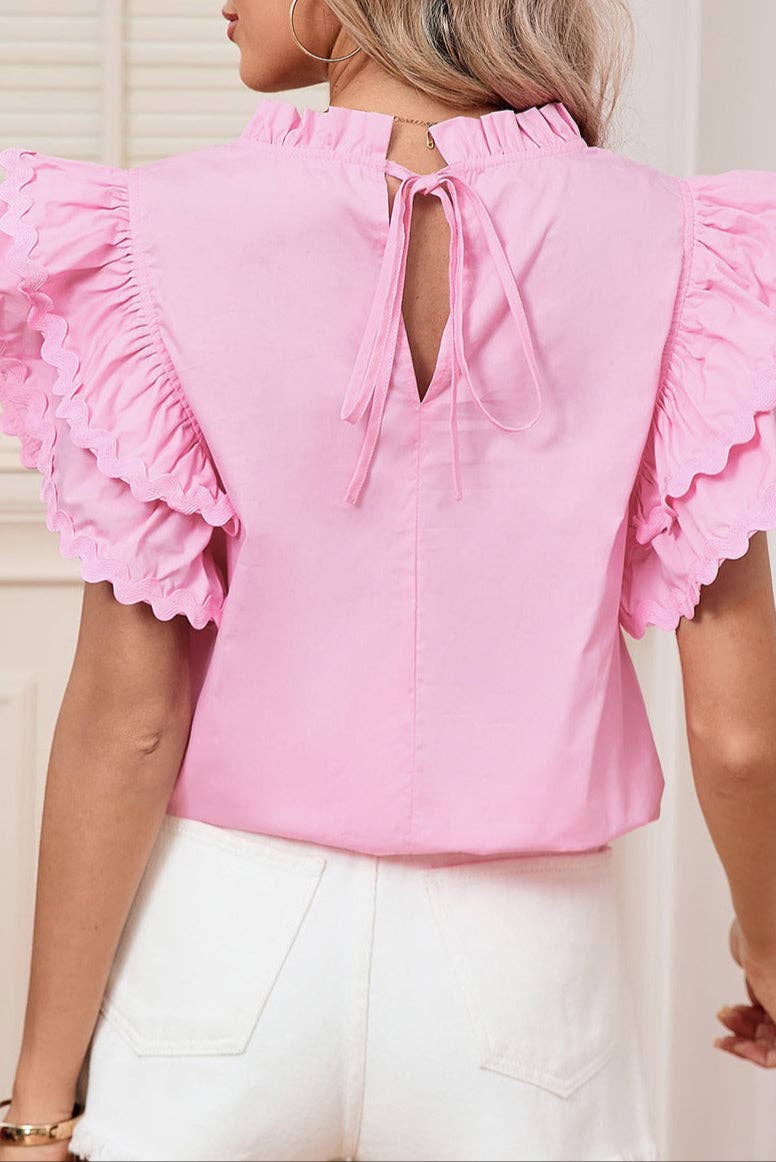 Ric-Rac Ruffle Short Sleeve Summer Blouse