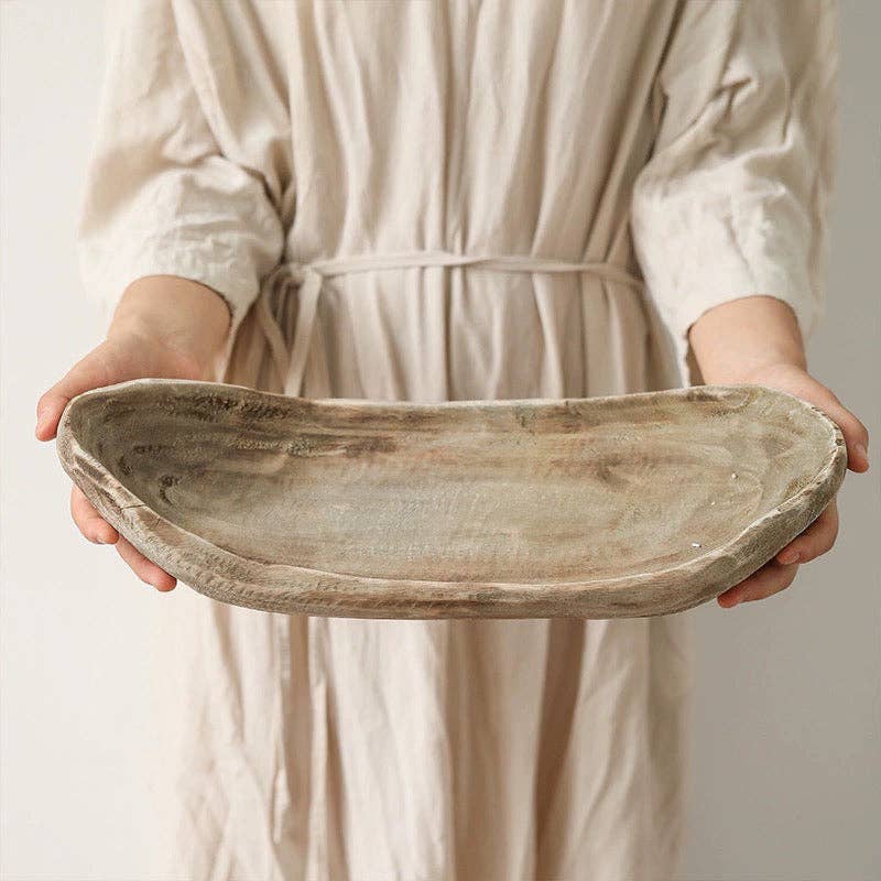 Retro Wooden Boat-Shaped Fruit Platter