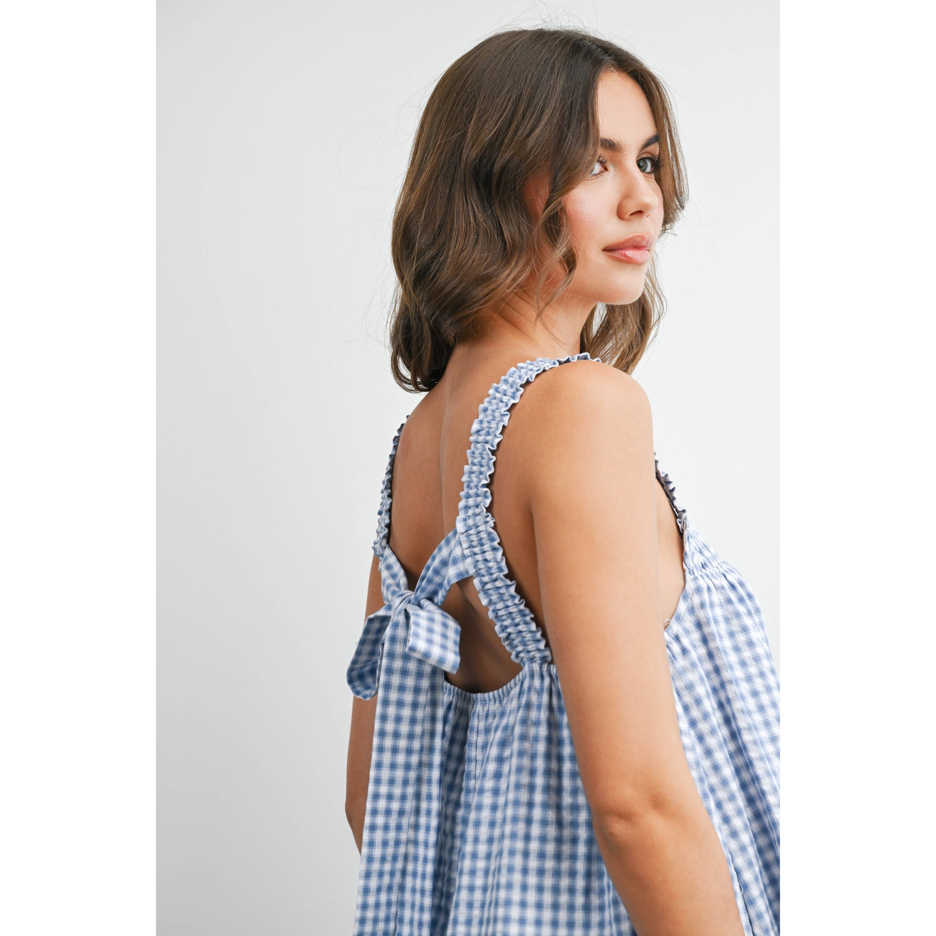 Back-Tie Smocked Yoke Ruffle Hem Dress - BMD8060
