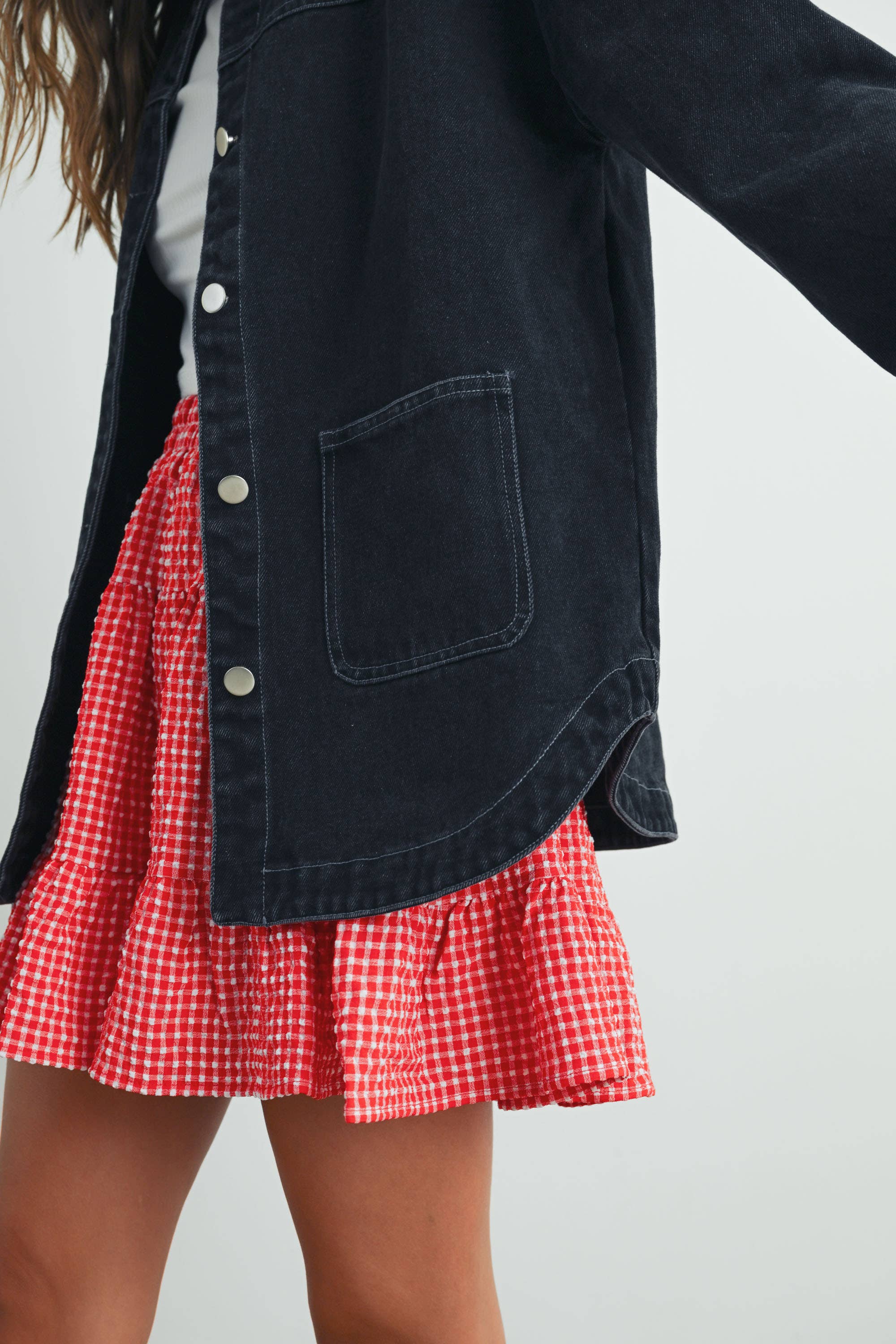 High Waist Tiered Check Skirt - BMS7530-B