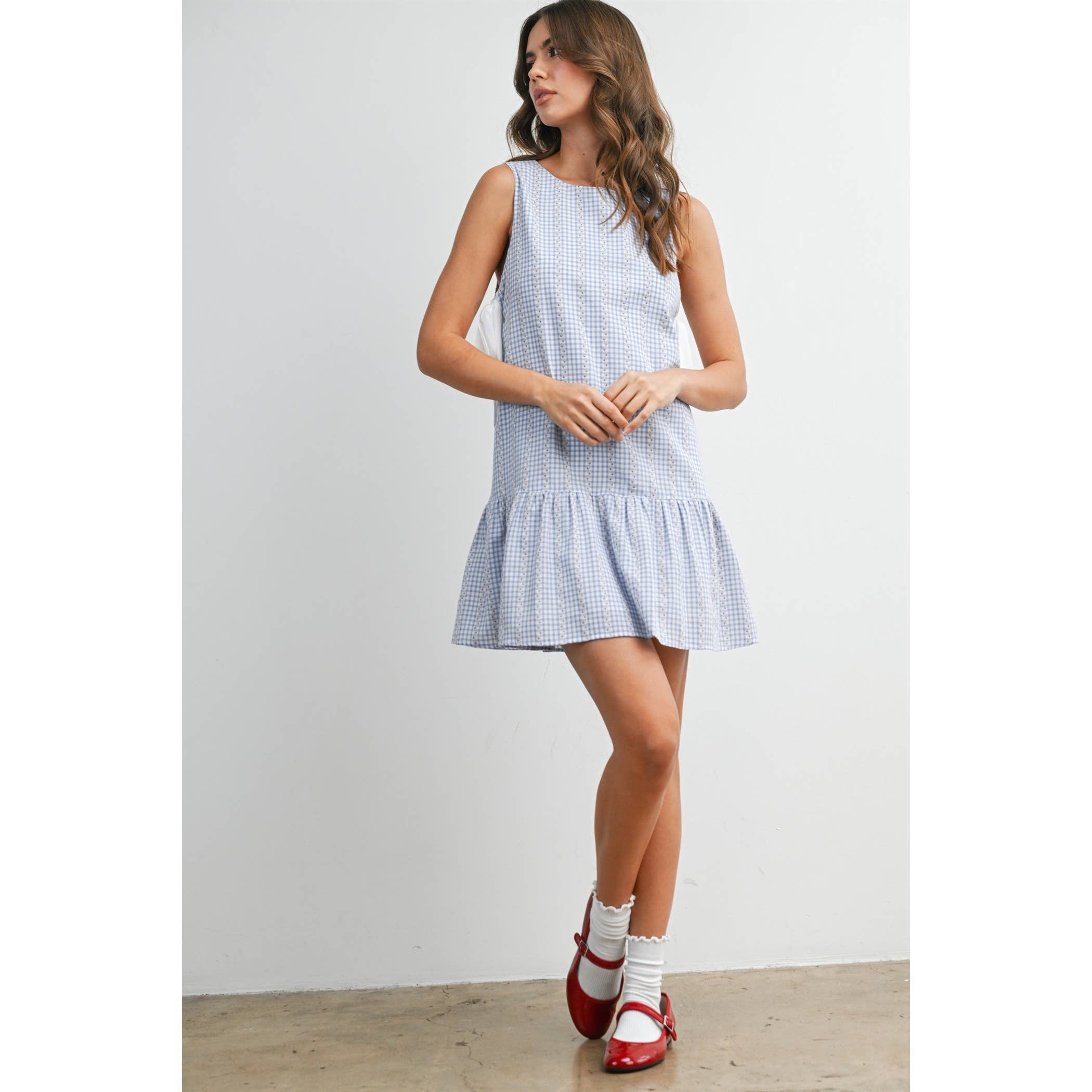 Side-Tie Gingham Flounce Dress - BMD8202