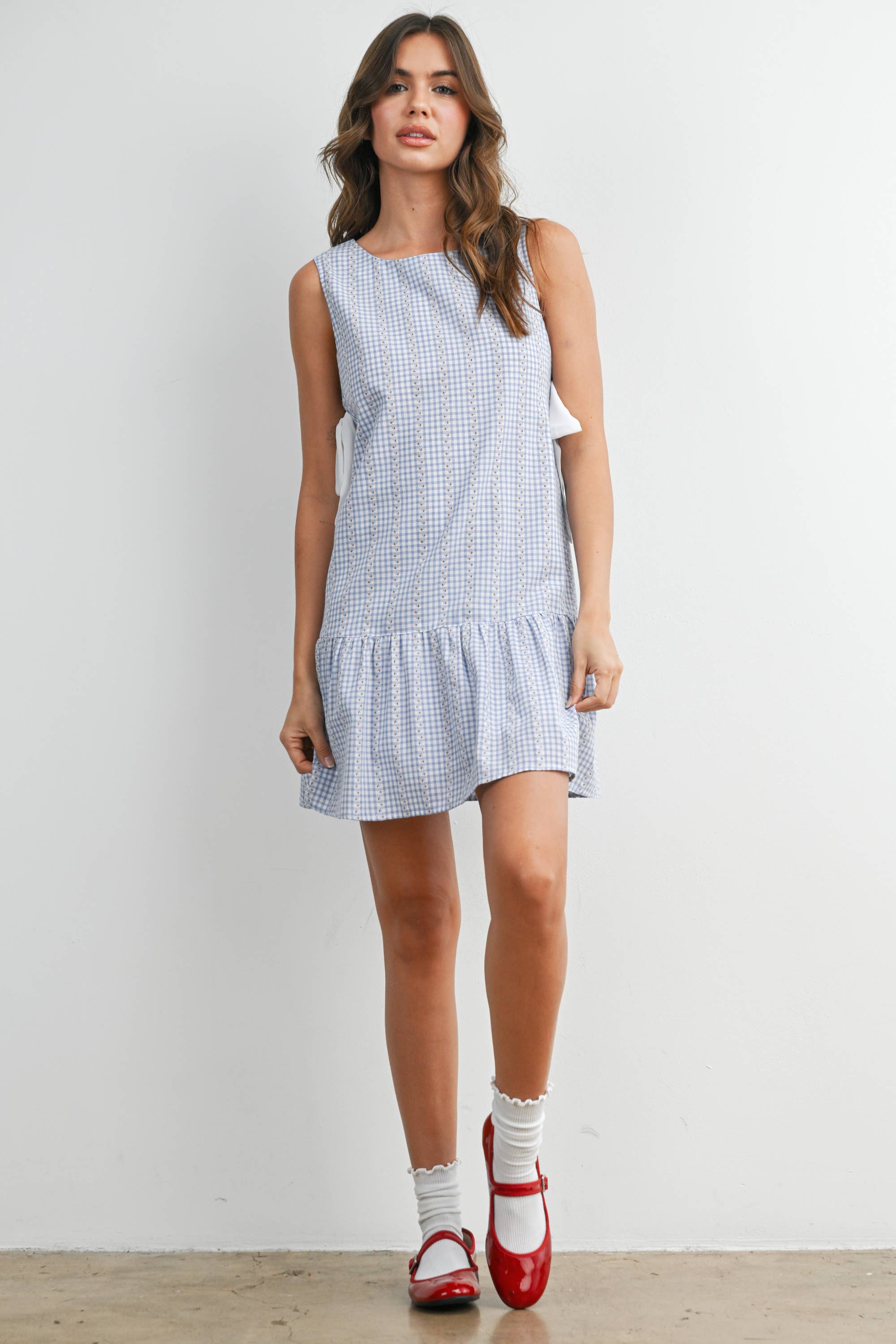 Side-Tie Gingham Flounce Dress - BMD8202