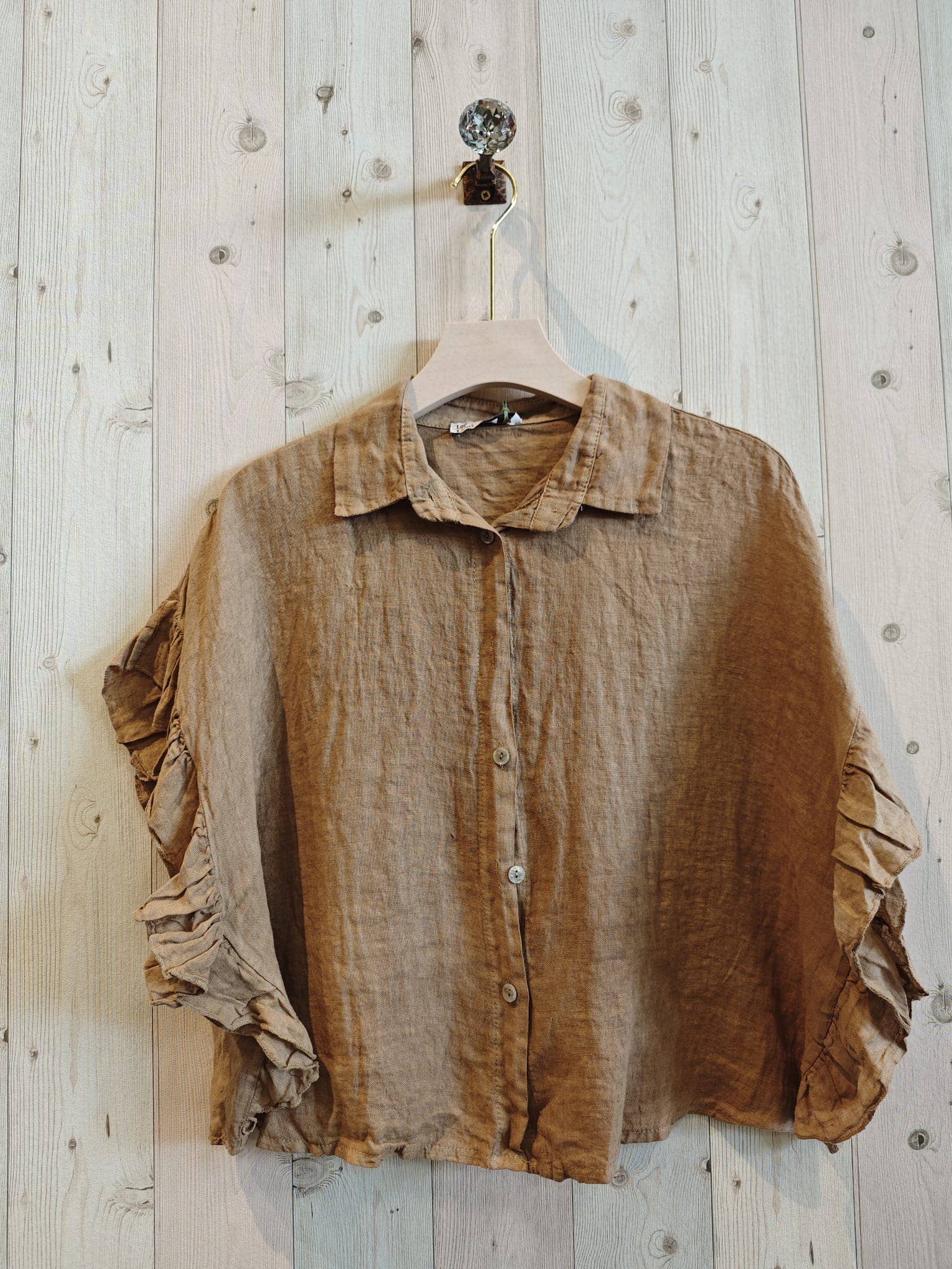 REF 20411 BLOUSE WITH RUFFLE SLEEVES 100% LINEN