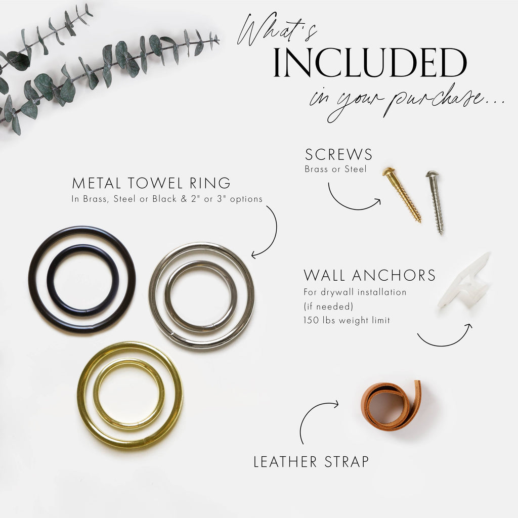 Medium Leather Towel Ring - Brass Finish [Round End]
