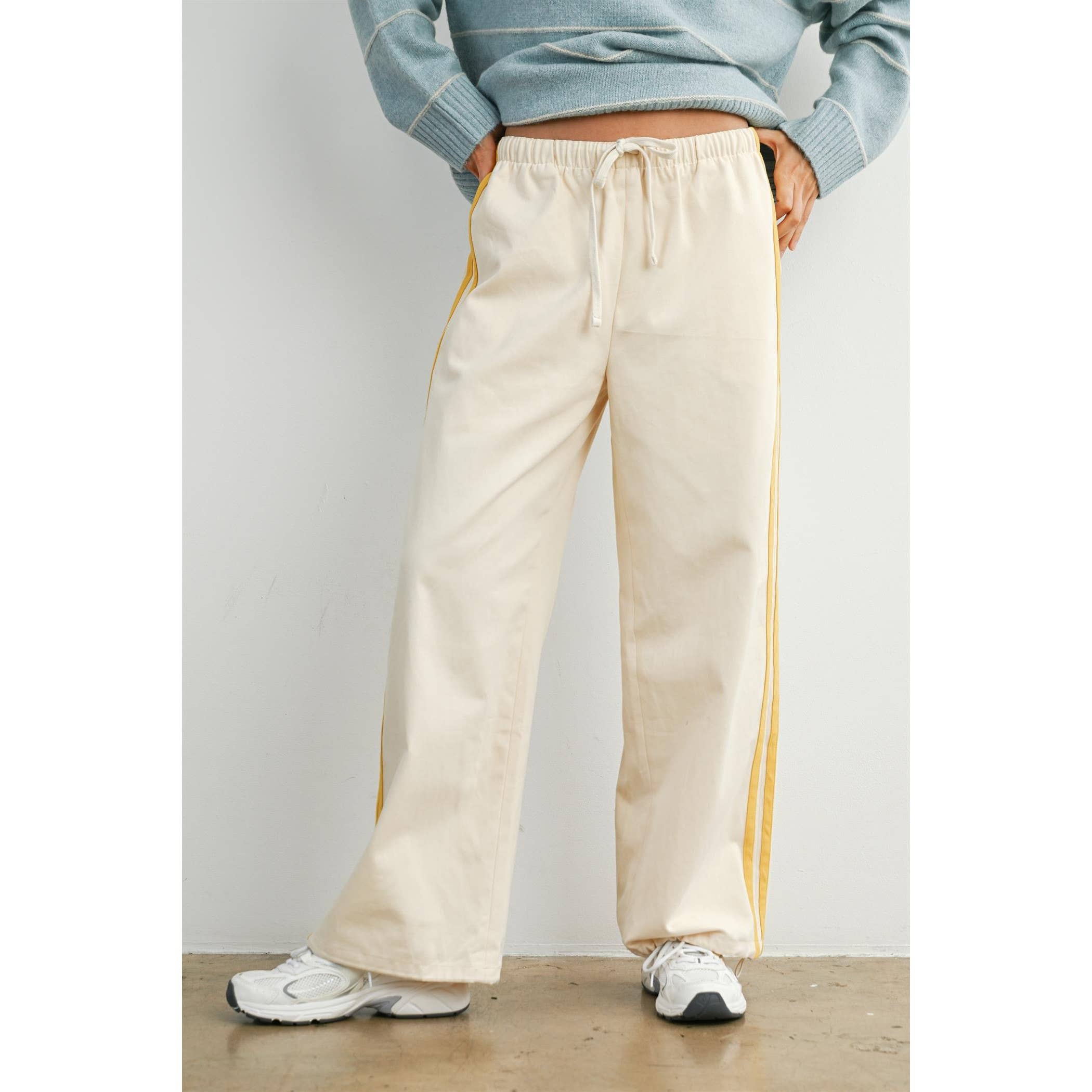 Striped Wide-Leg Drawstring Track Pants - BMP8039