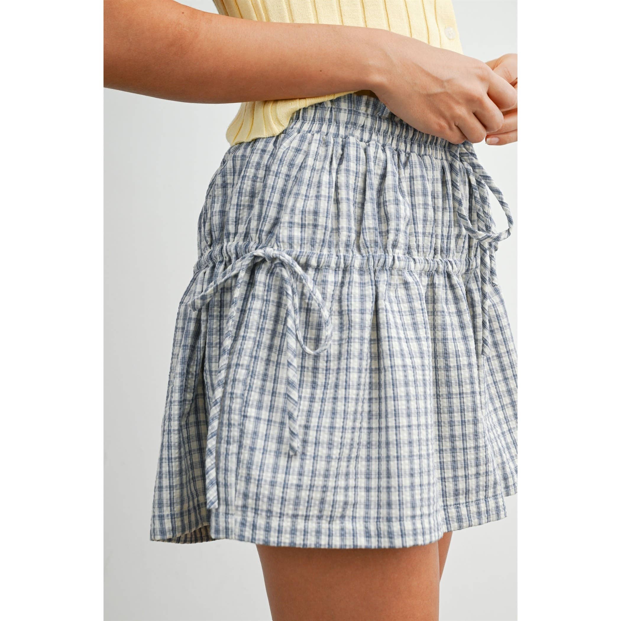 High-Waisted Plaid Drawstring Shorts - BMP8166