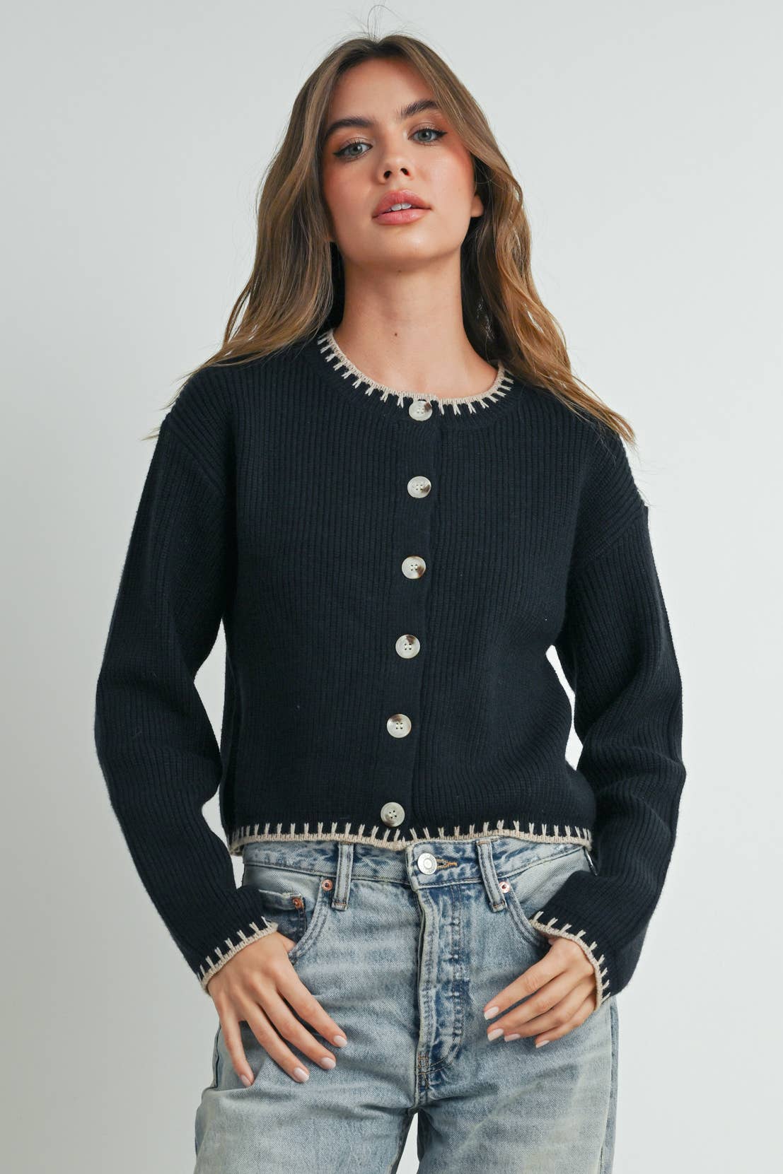 Women's Crewneck Cardigan Sweater - BMC7526