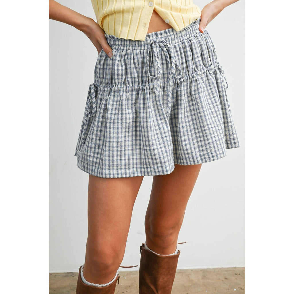 High-Waisted Plaid Drawstring Shorts - BMP8166