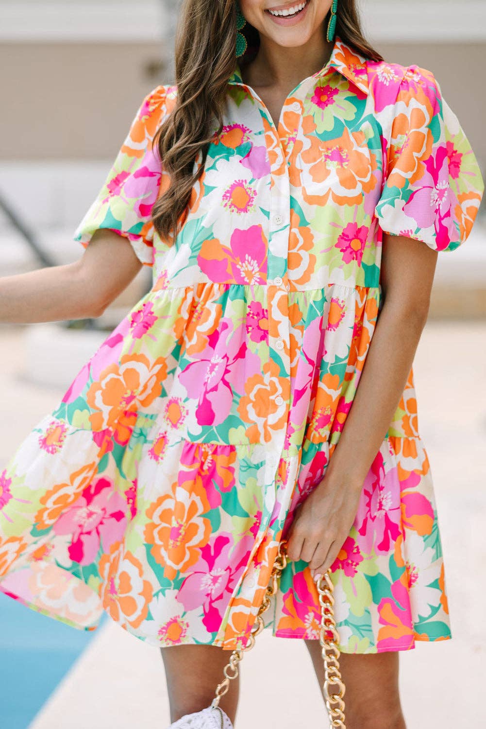 Floral Puff Sleeve Babydoll Dress