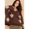 Daisy V-Neck Berber Floral Pattern Chenille Pullover Sweater